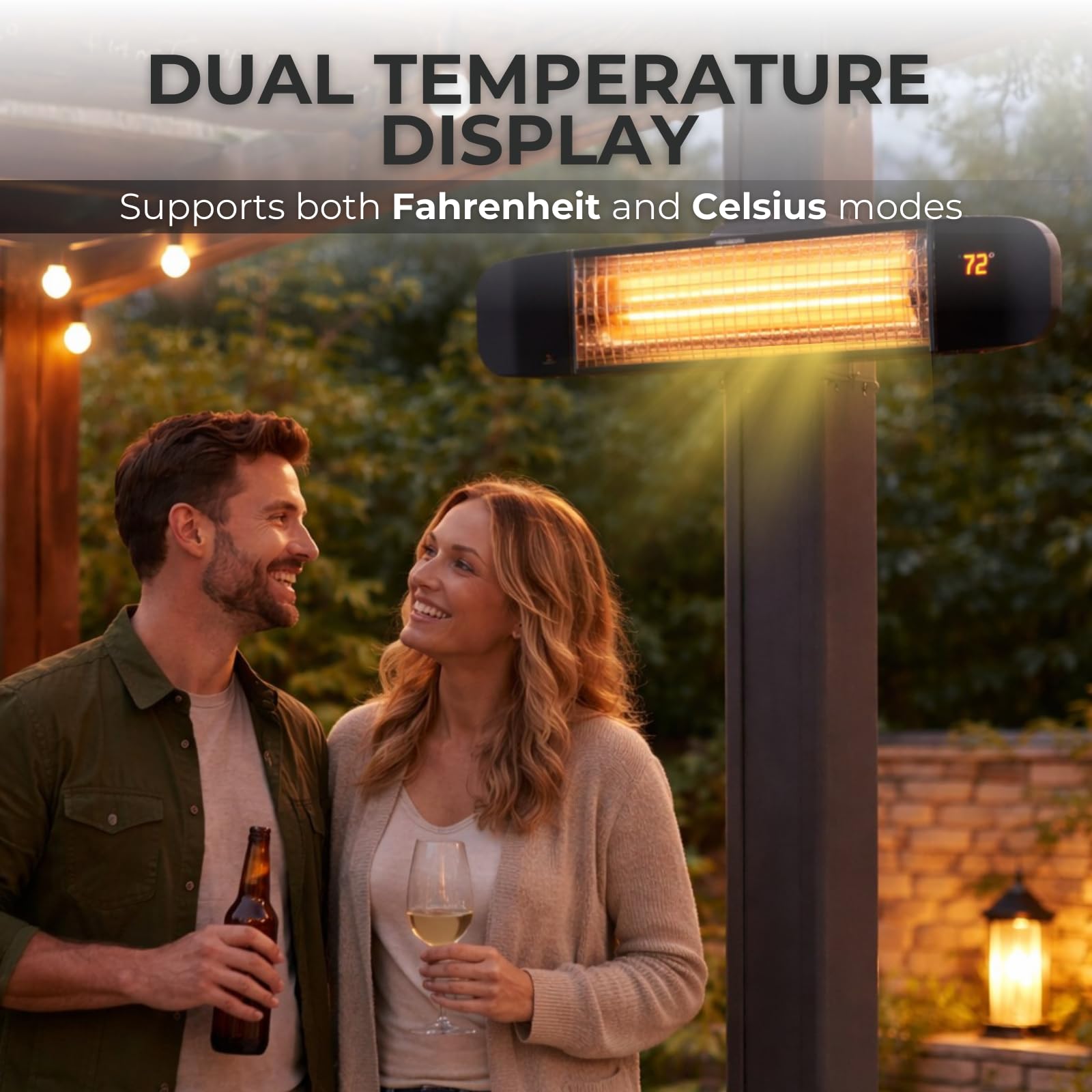 CondoMounts ZeboZap KDHT1500 backyard scene demonstrates instant warmth on cooler evenings.