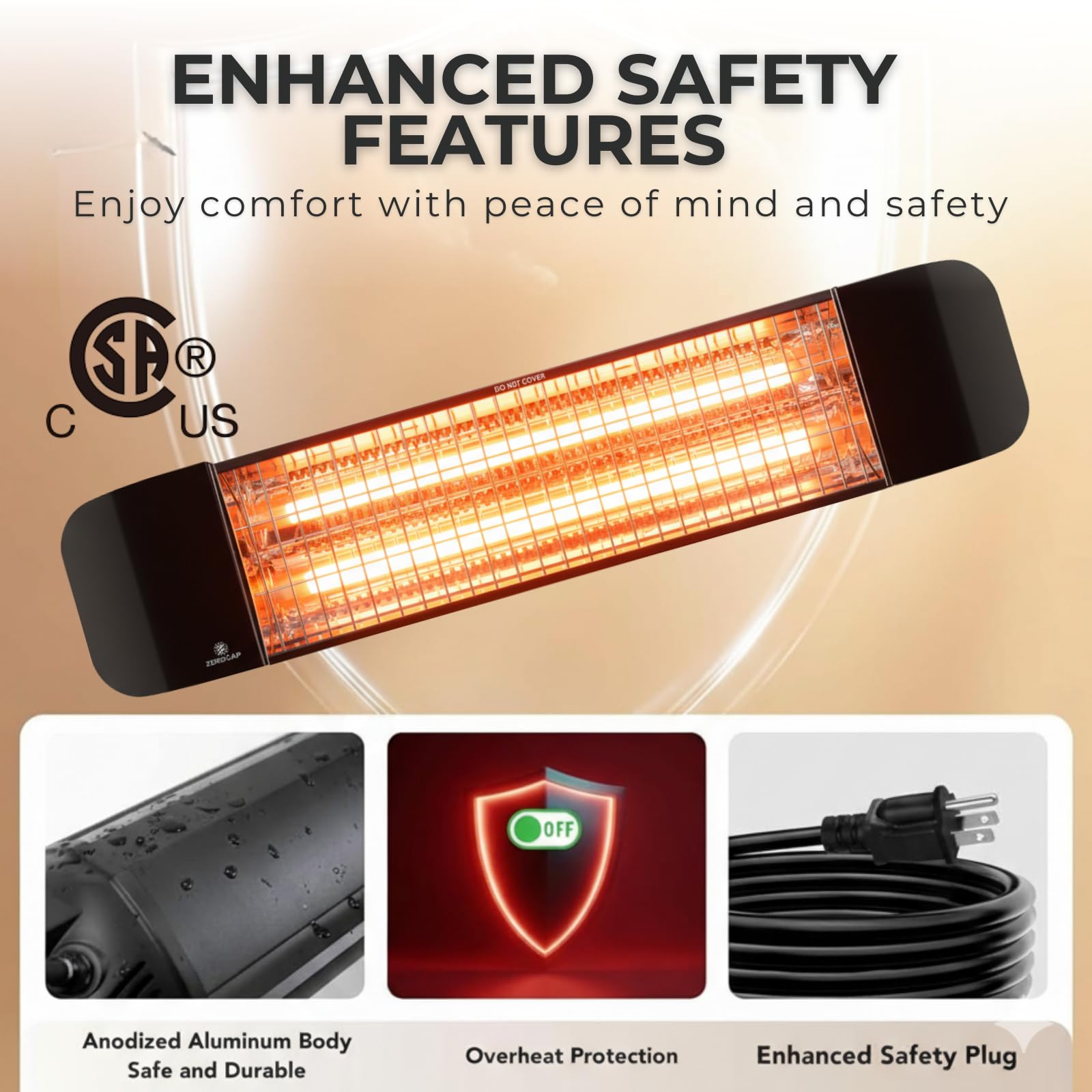 CondoMounts ZeboZap KDHT1500 control panel shows adjustable heat levels for precise comfort.