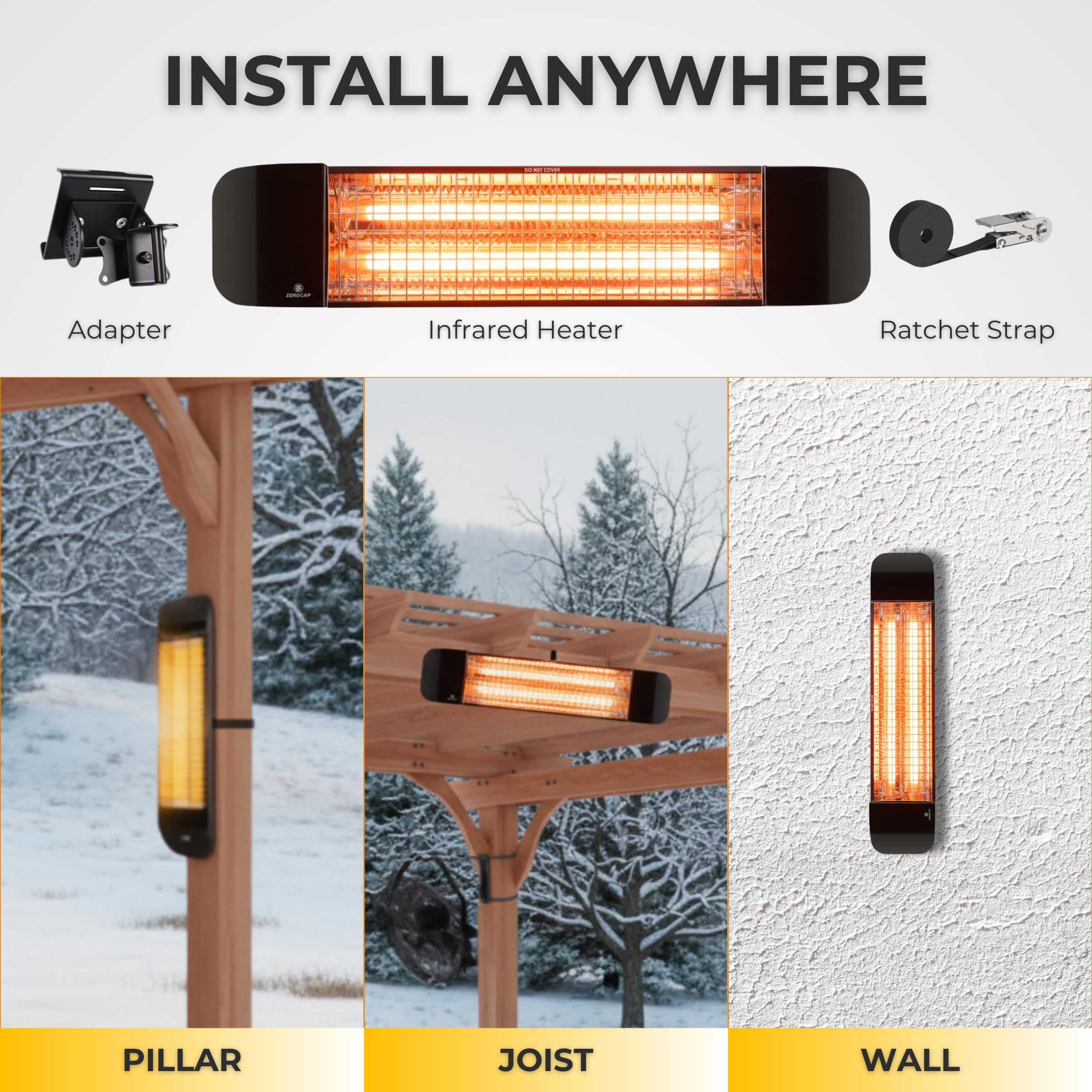 CondoMounts ZeboZap KDHT1500 indoor-outdoor use for patios and garages.