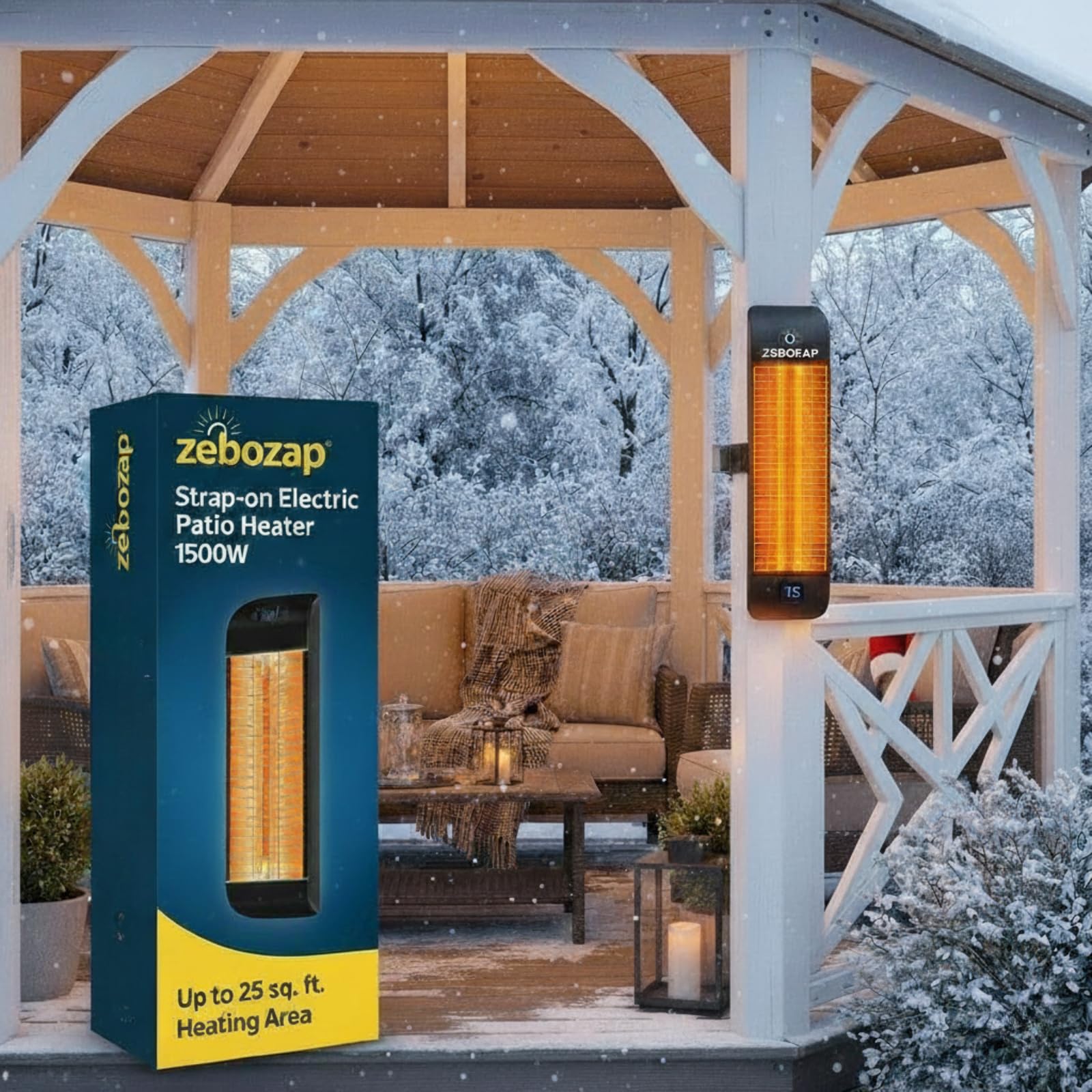 CondoMounts ZeboZap KDHT1500 wall-mounted infrared heater provides focused outdoor warmth.