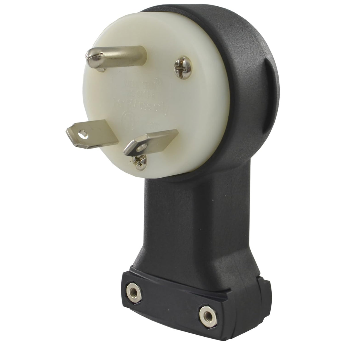 Conntek ASTT-30P plug front view; durable black nylon body for RV connections