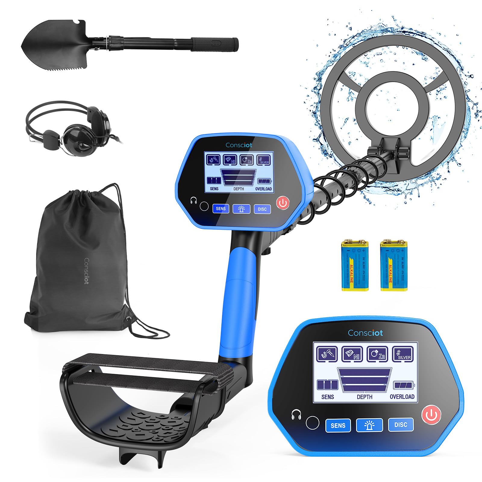 Consciot metal detector with 8-inch coil for wider ground coverage during treasure hunts