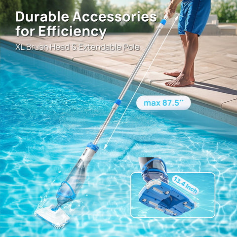Consciot pool vacuum lasts up to 60 minutes on a single charge