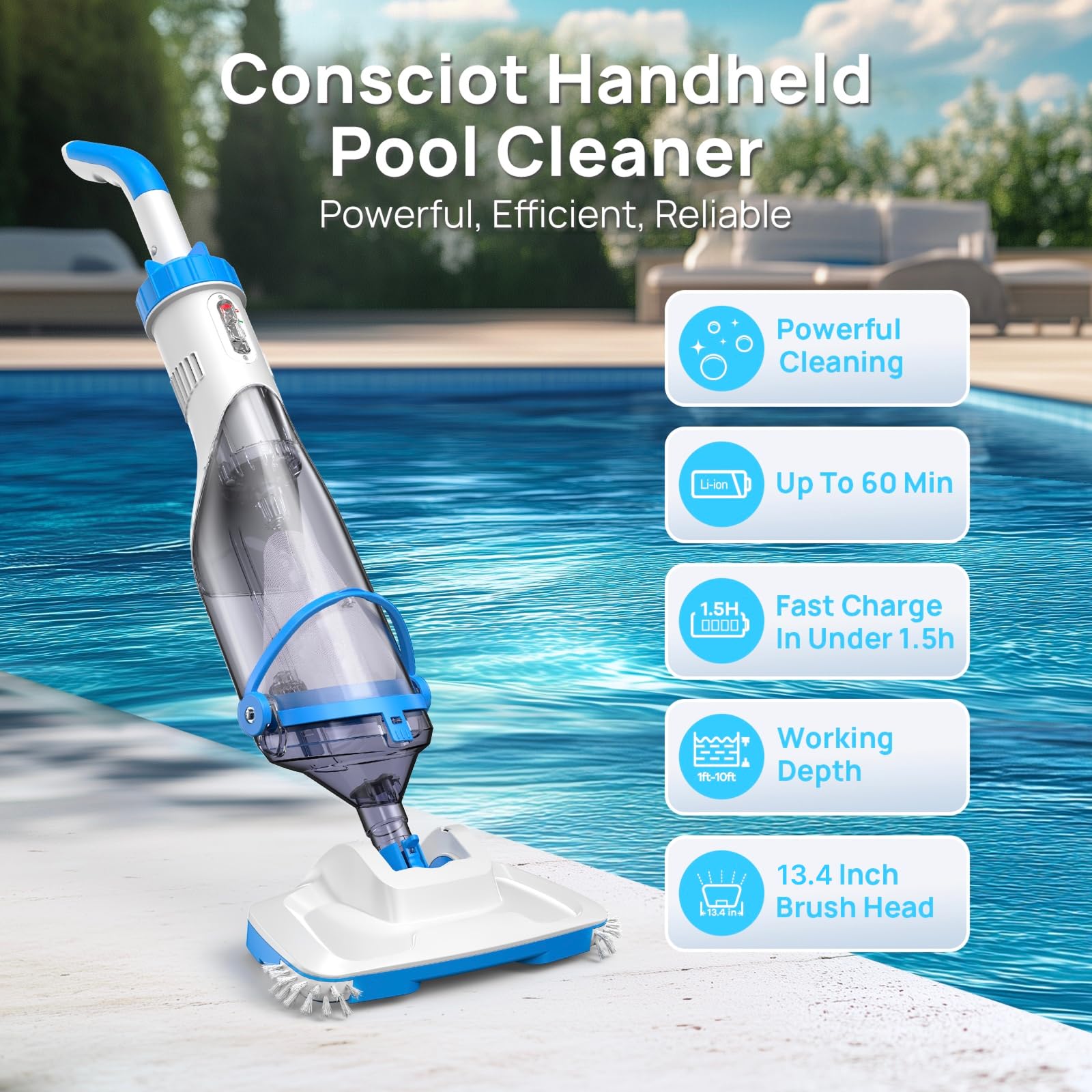 Consciot cordless pool vacuum demonstrates easy maneuverability without hoses