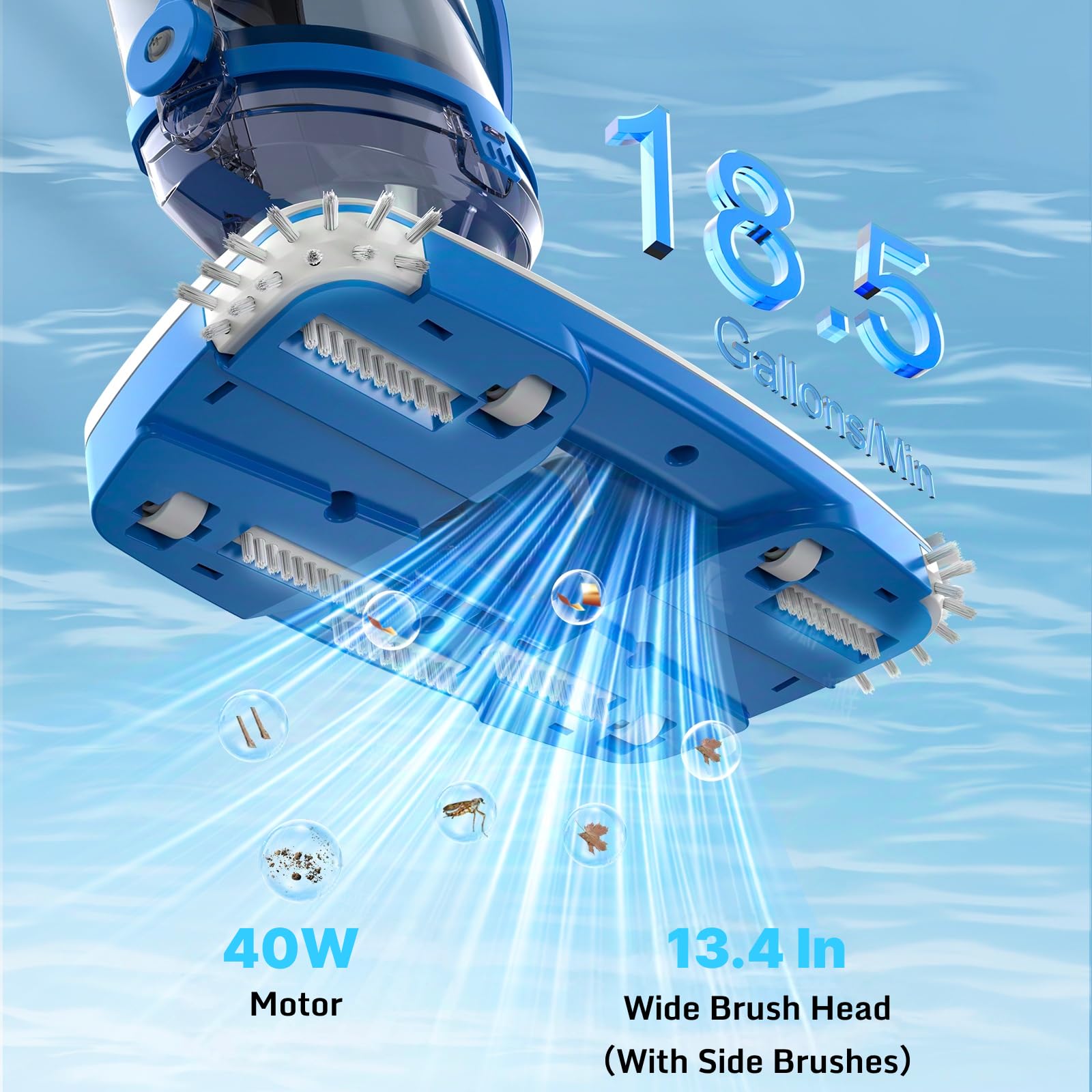 Consciot pool vacuum with telescopic pole reaches steps and corners