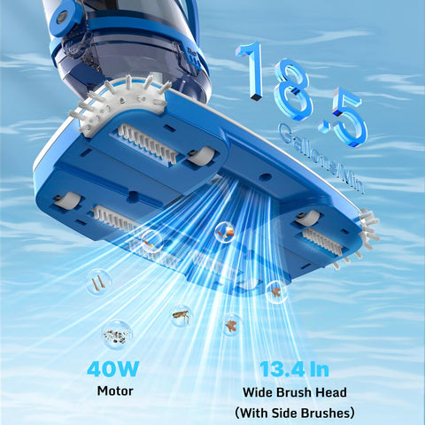 Consciot pool vacuum with telescopic pole reaches steps and corners