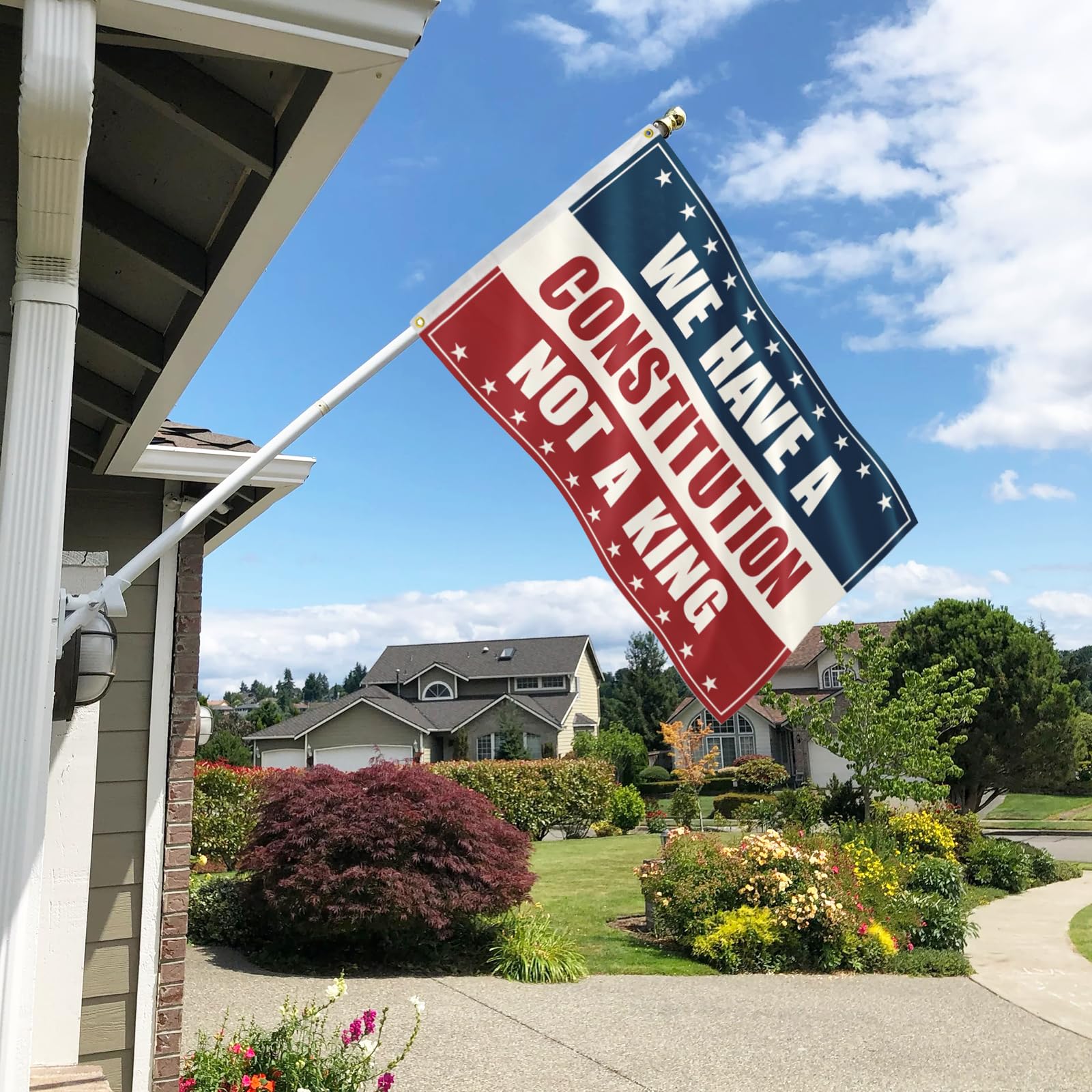 Constitution Not a King flag ideal for balconies, courtyards, storefronts, and more.