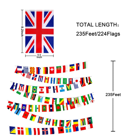 Consummate 224 designated country flags on a single string for accurate representations.