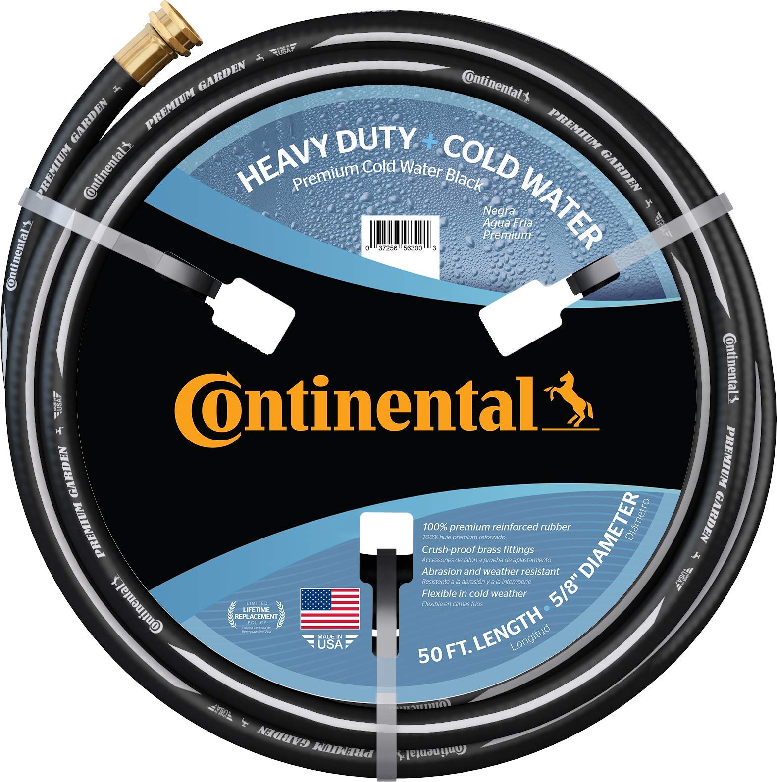 Continental Premium Garden hose coil for easy outdoor watering.