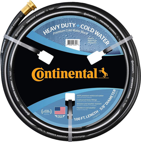 Continental premium garden hose black 100ft for long reach watering with brass fittings.