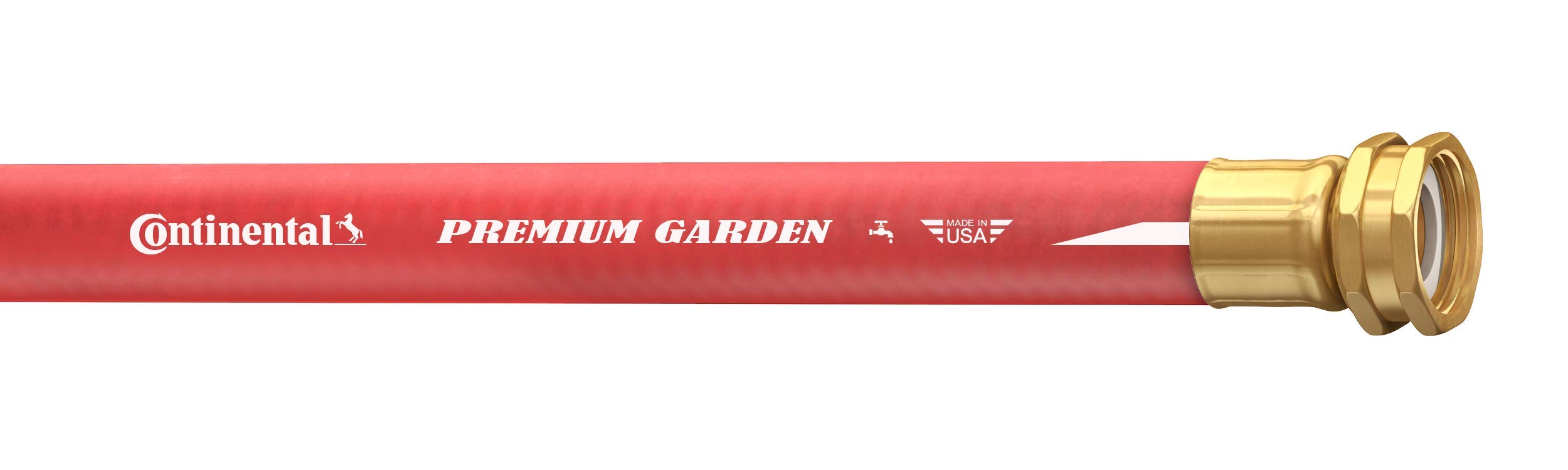 Continental Premium Garden red hose brass fittings for durable, corrosion-resistant connections.