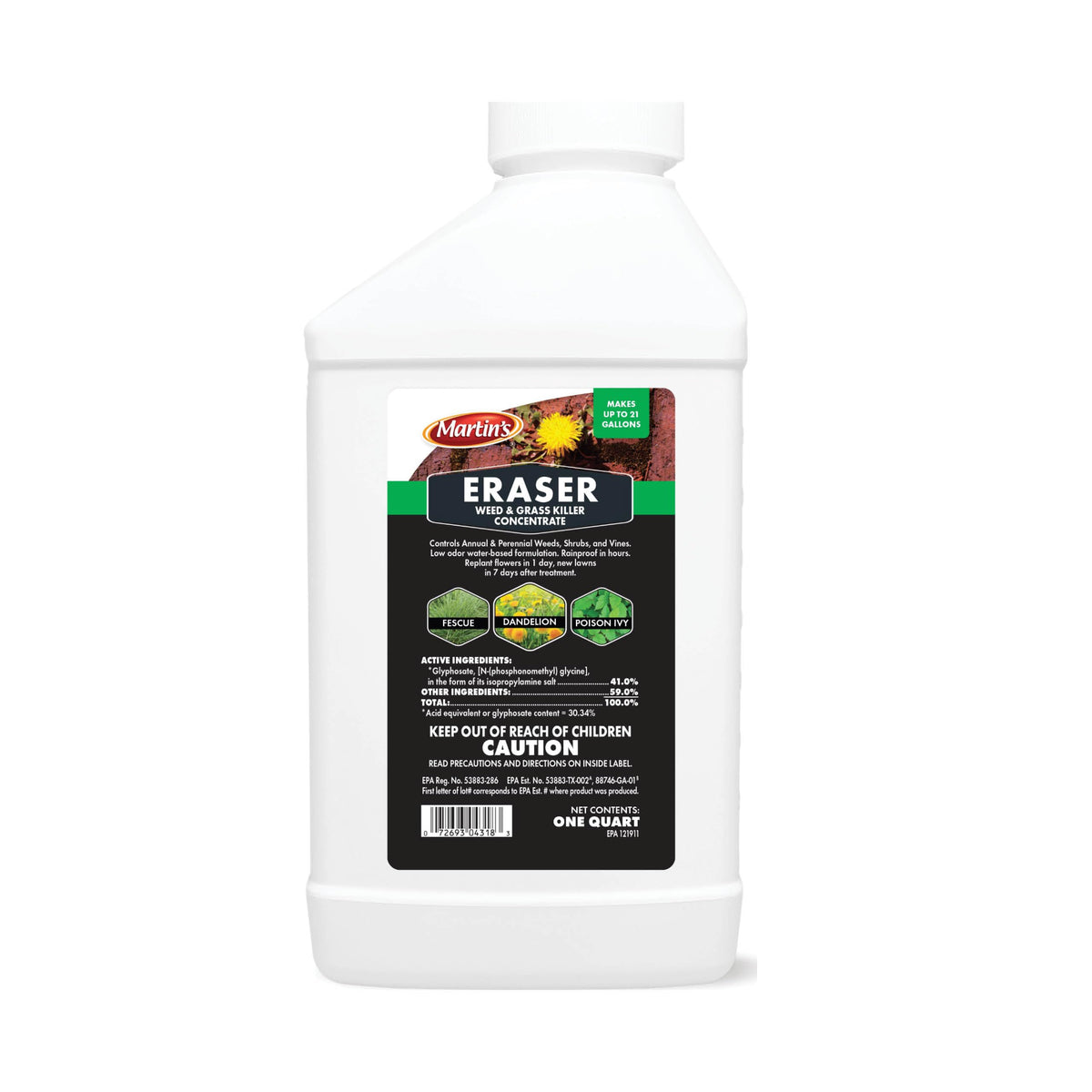 Control Solutions Eraser Grass Killer 1qt bottle showing broad-spectrum weed control capabilities.