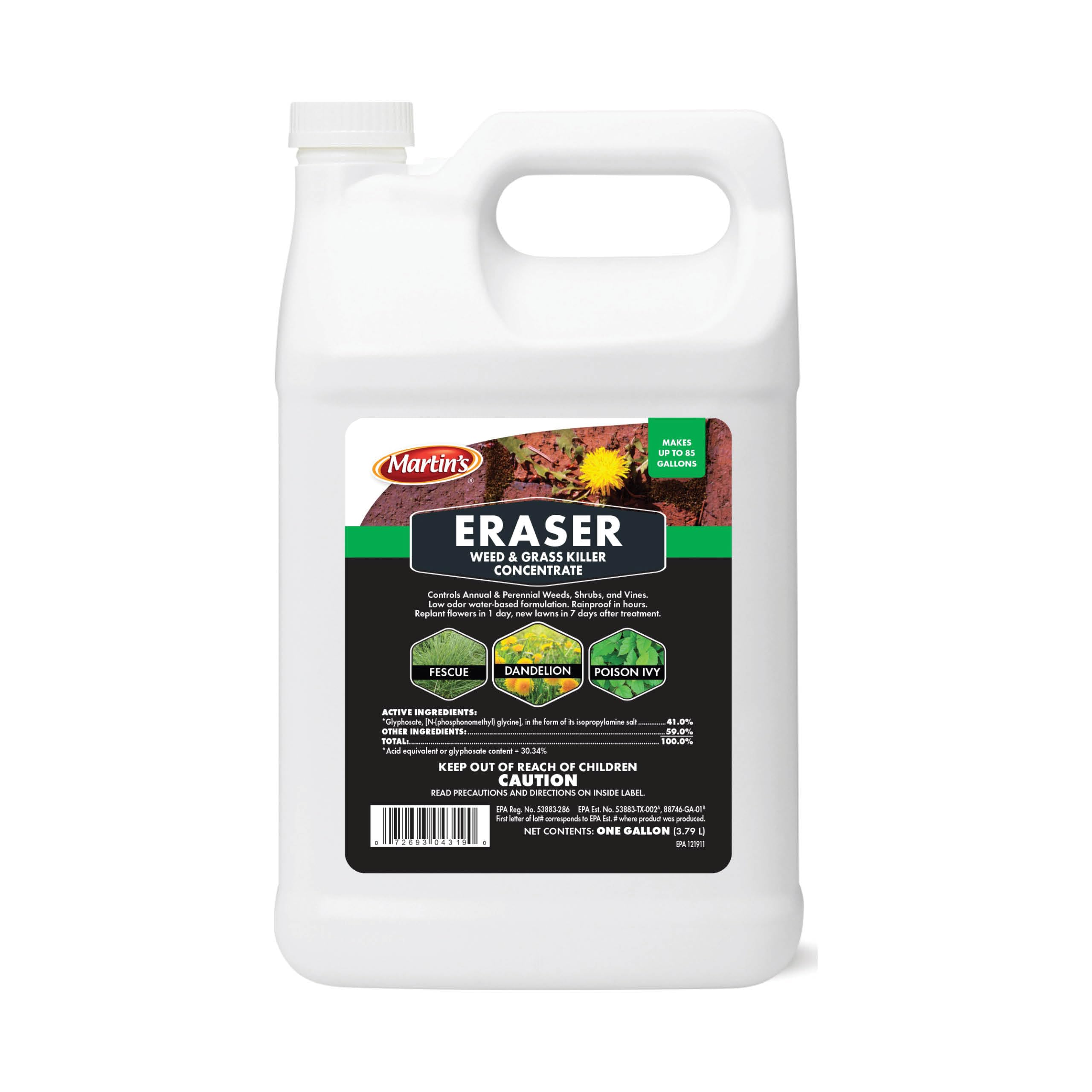 Control Solutions Eraser weed killer concentrate bottle label, ready for effective garden weed control.
