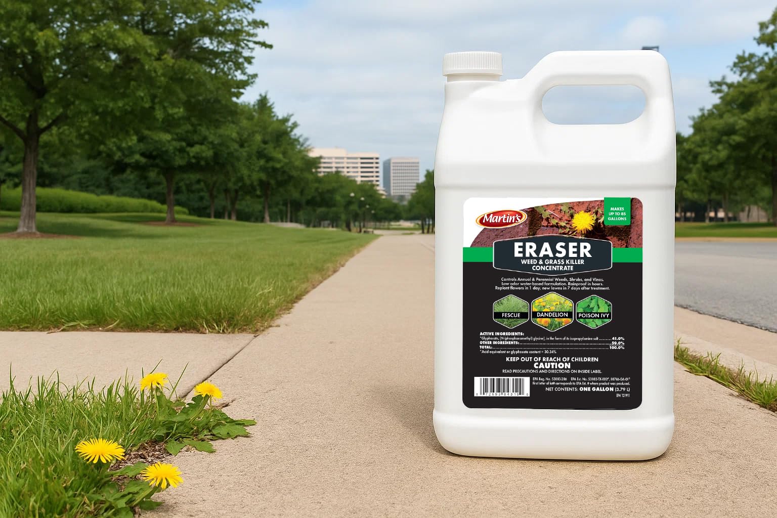 Control Solutions Eraser concentrate gallon container simplifies broad spectrum weed control for lawns.