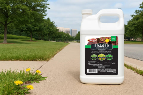 Control Solutions Eraser concentrate gallon container simplifies broad spectrum weed control for lawns.