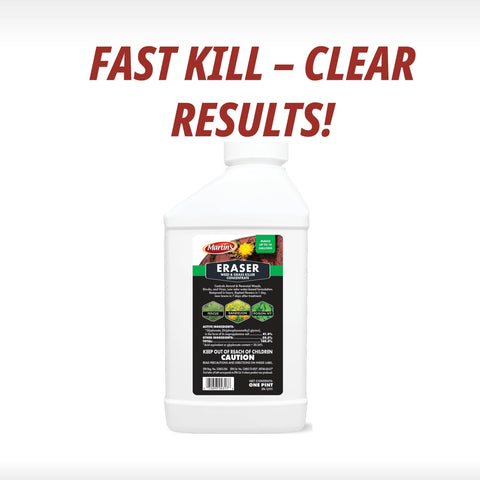 Control Solutions Martins Eraser 16oz bottle used beside garden bed weed removal.