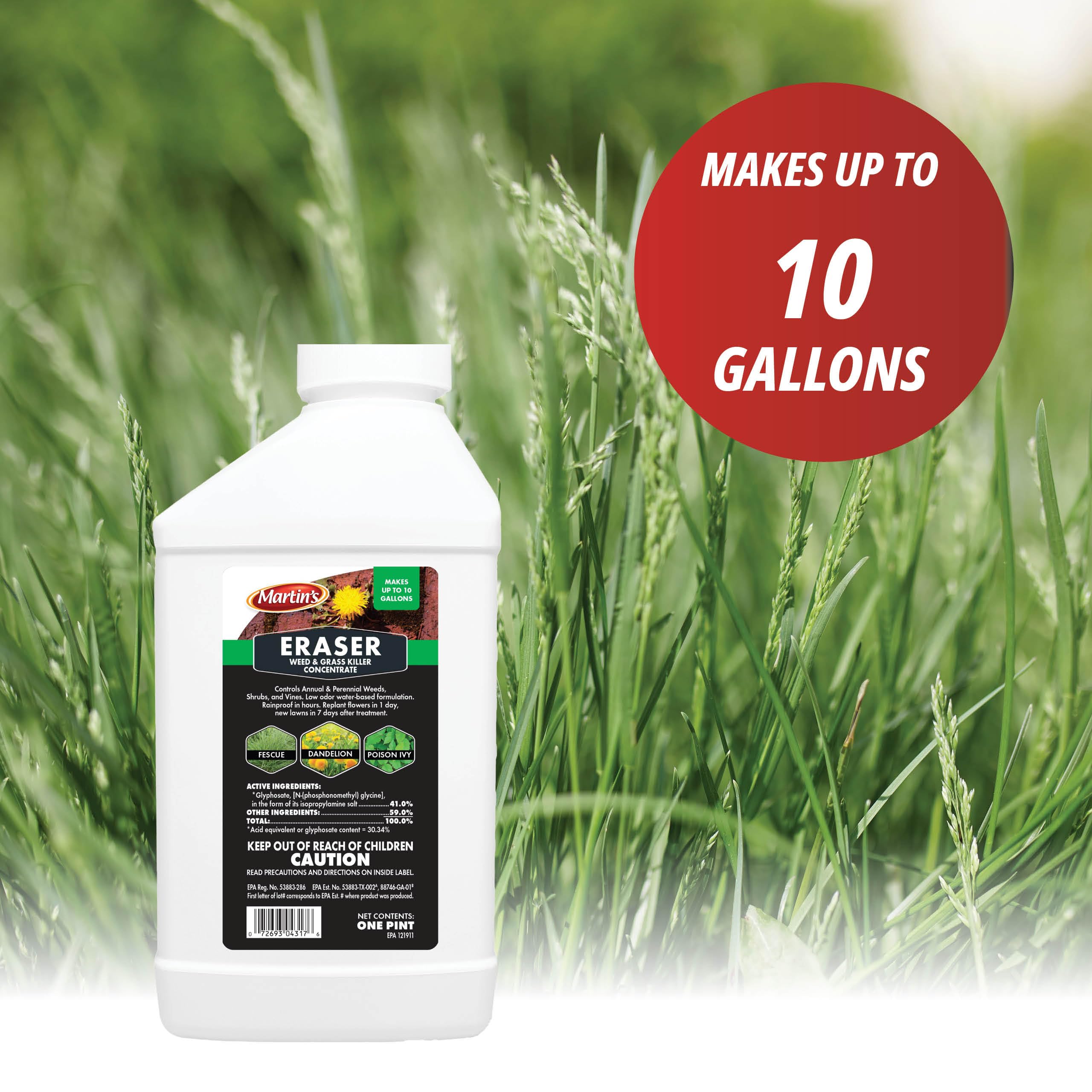Control Solutions Martins Eraser 16oz bottle shown during outdoor weed application.