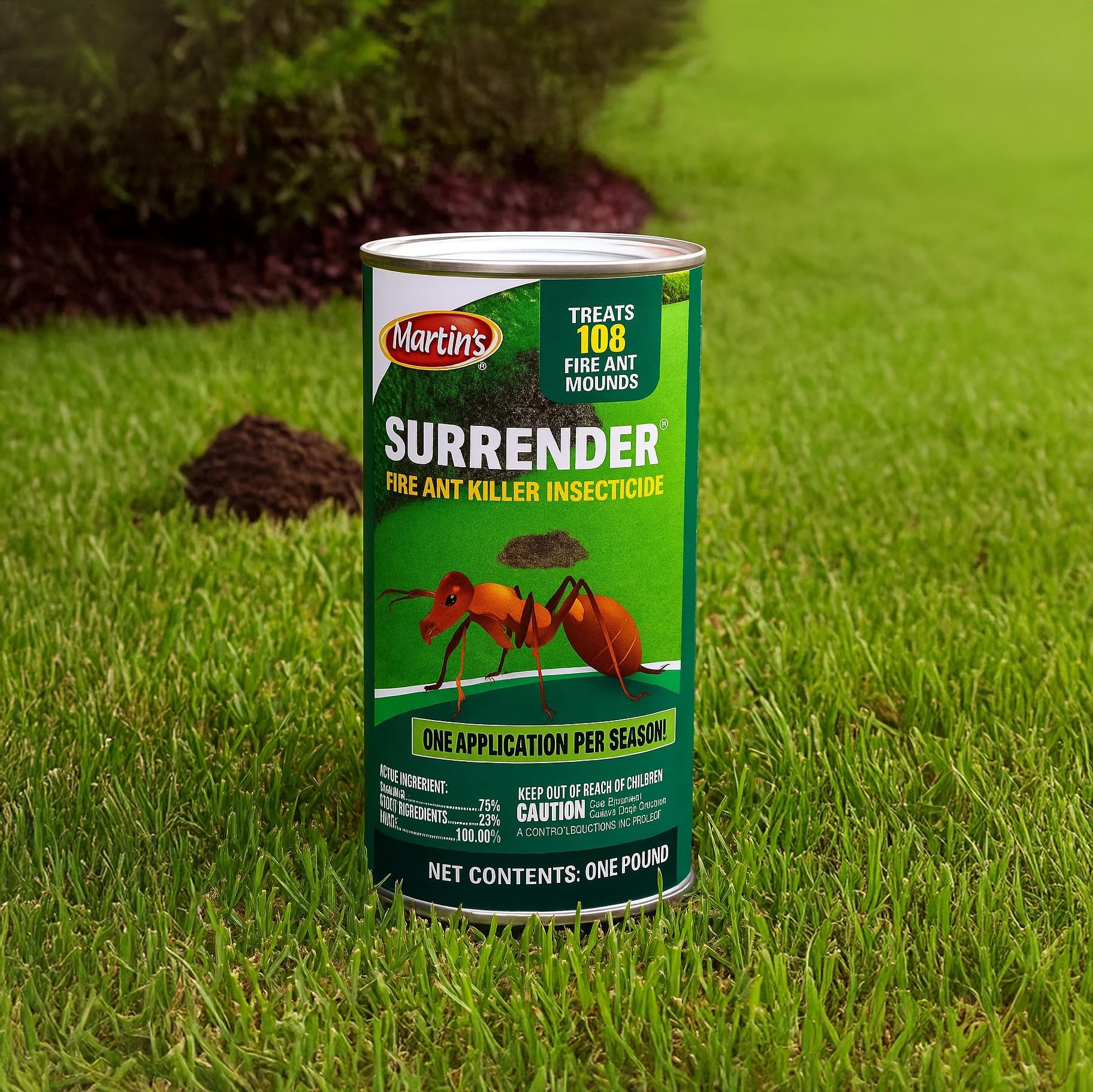 Control Solutions Surrender Fire Ant Killer 1 lb container ready to treat mounds.