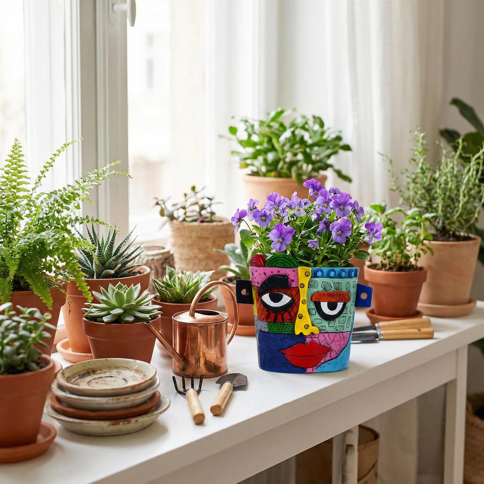 Coniuty Hand-painted Picasso Face Planter ideal for small succulents