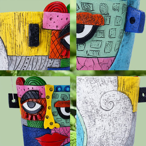 Coniuty Resin Face Plant Holder hand-painted for unique planter decor