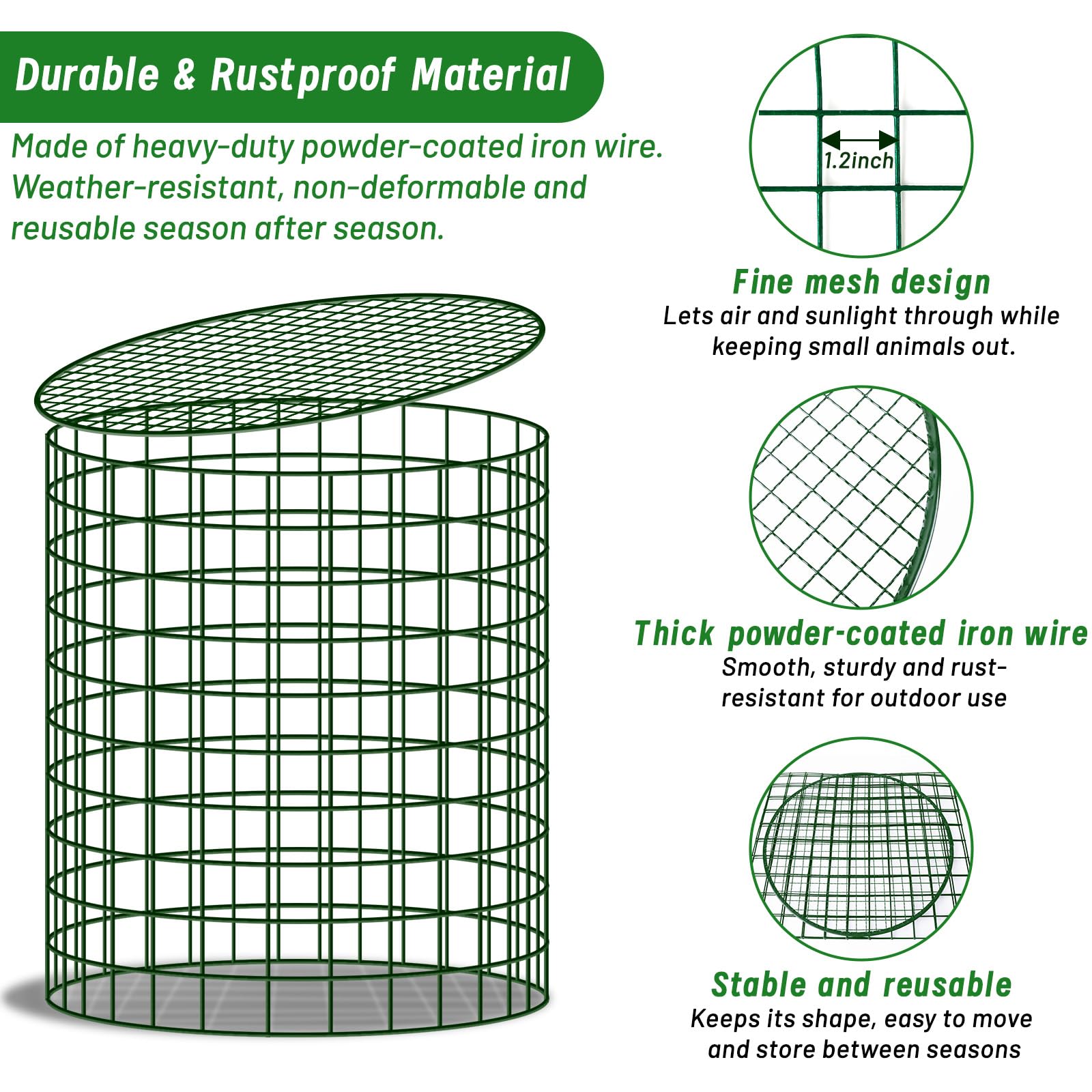 Open design allows watering, pruning, and harvesting without removing the cage.