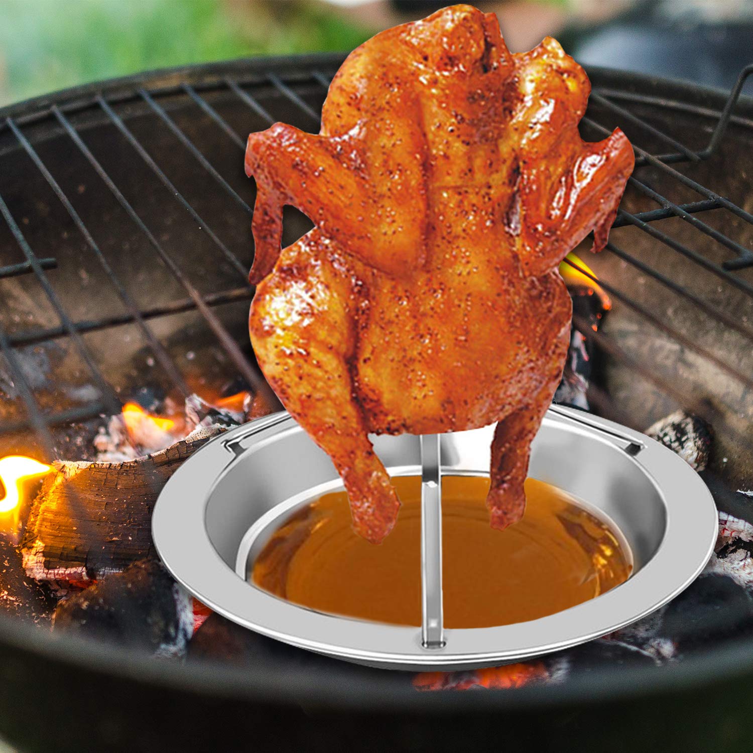 Coobbar stainless steel beer can holder vertical helps keep chicken juicy.