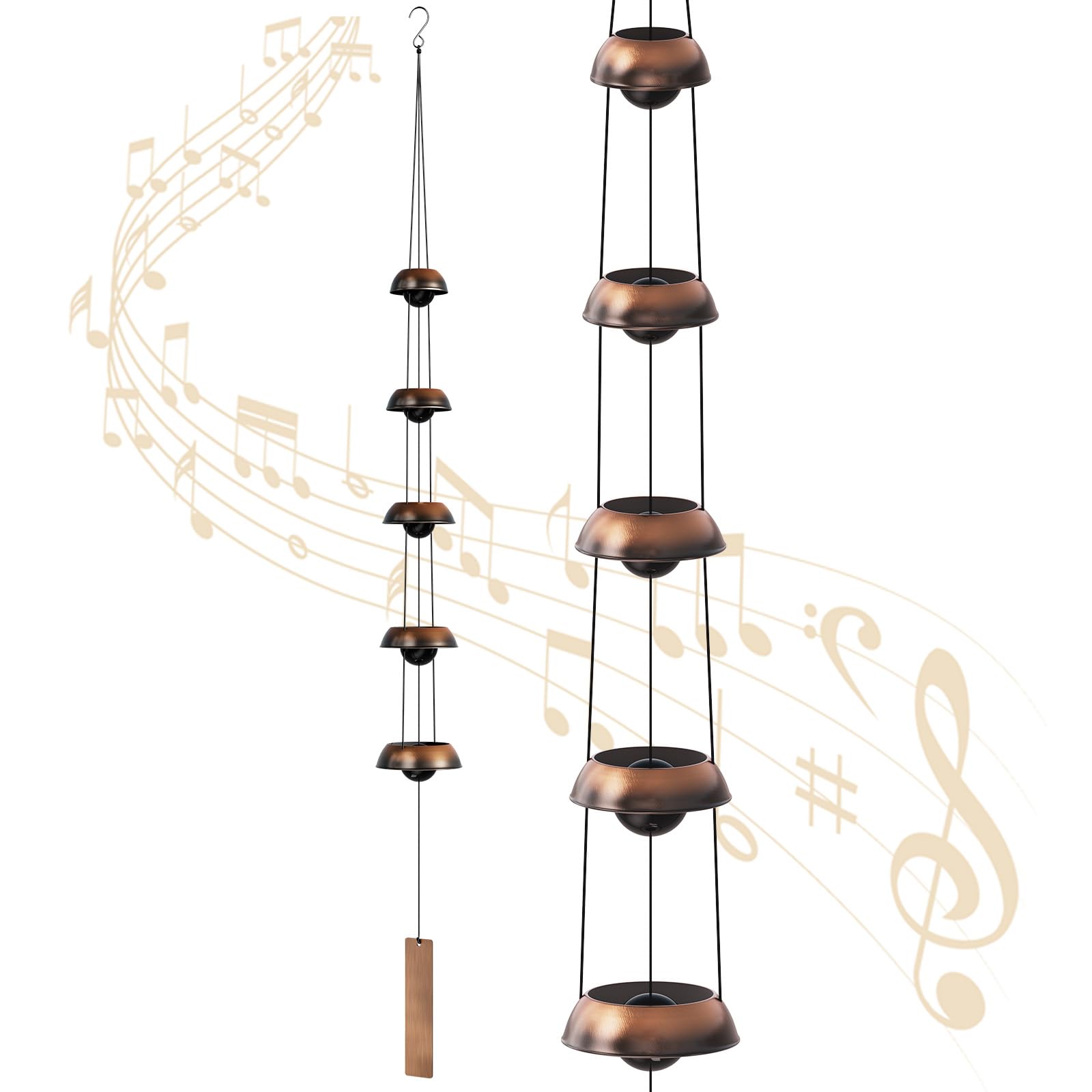 Coobest copper wind chimes outside 36-inch five-bell set enhances curb appeal and peaceful ambiance
