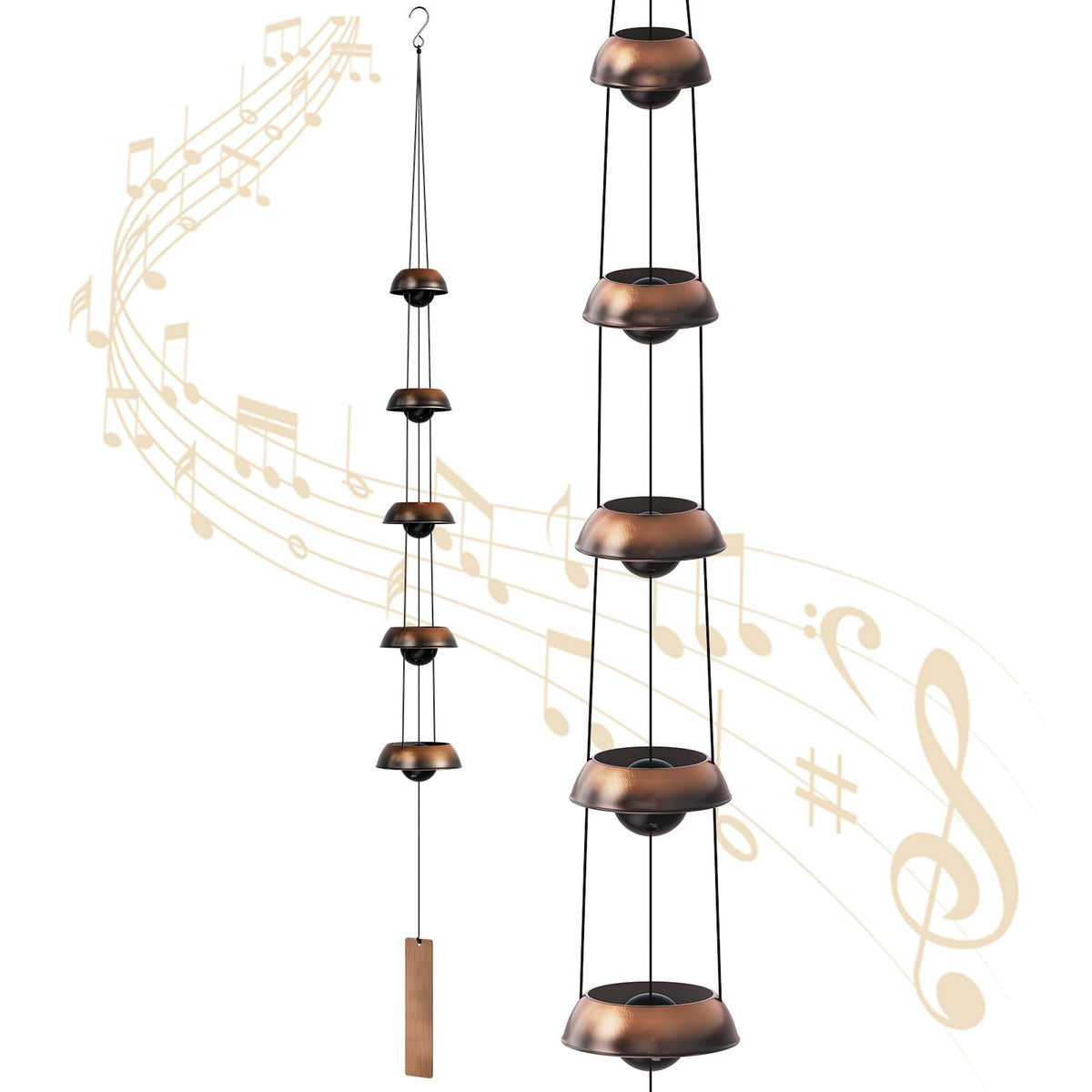 Coobest copper wind chimes outside 36-inch five-bell set enhances curb appeal and peaceful ambiance
