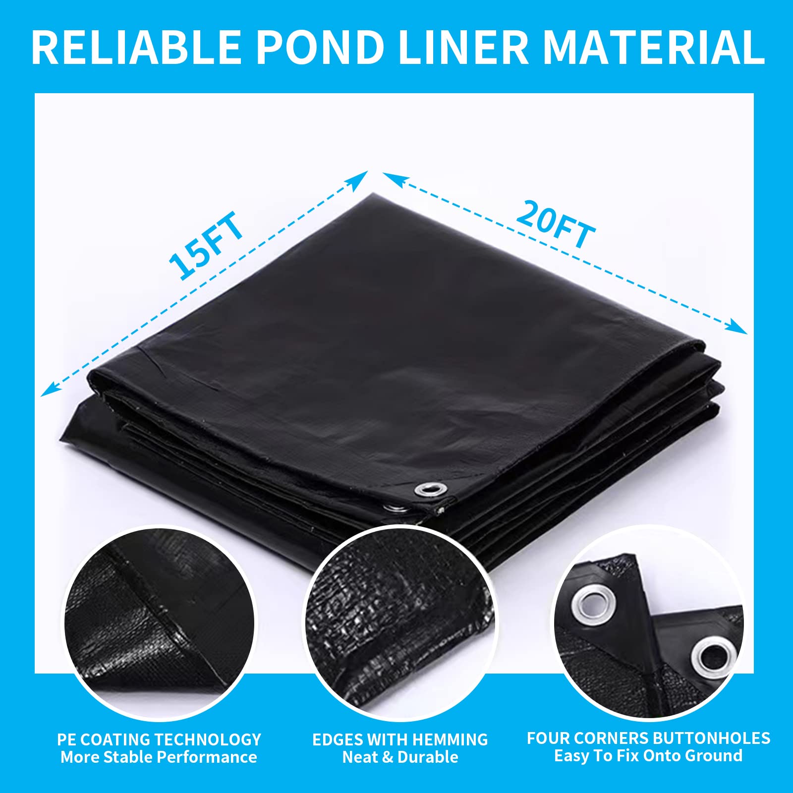 Coocure 28mil reinforced PE liner offers durability for outdoor ponds.