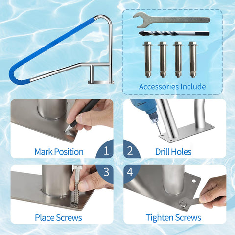 Coocure pool rail supports over 250 pounds for safer entry.