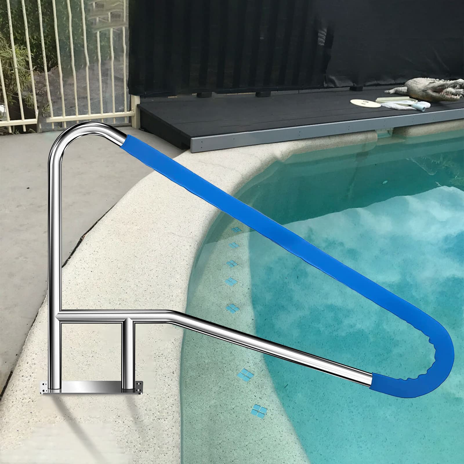 Coocure pool rail base plate provides sturdy support for easy pool entry.