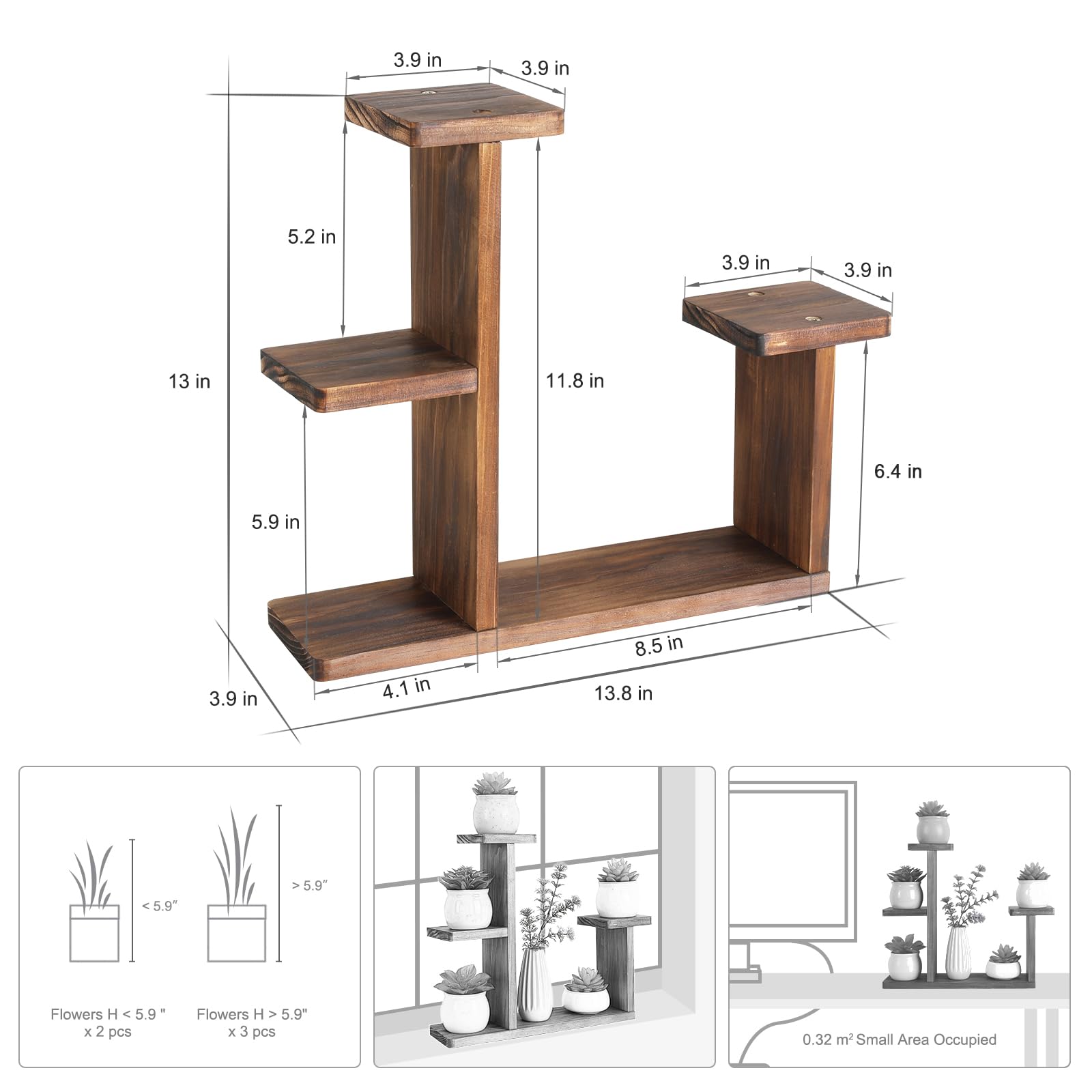 COOGOU wood plant stand side view showing sturdy frame