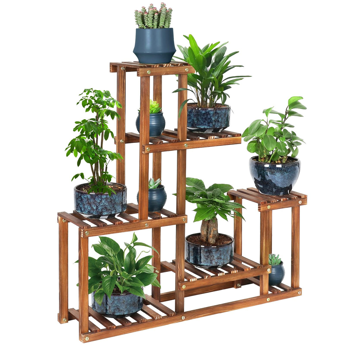 COOGOU wood plant stand corner display for indoor spaces, maximizing vertical plant organization.