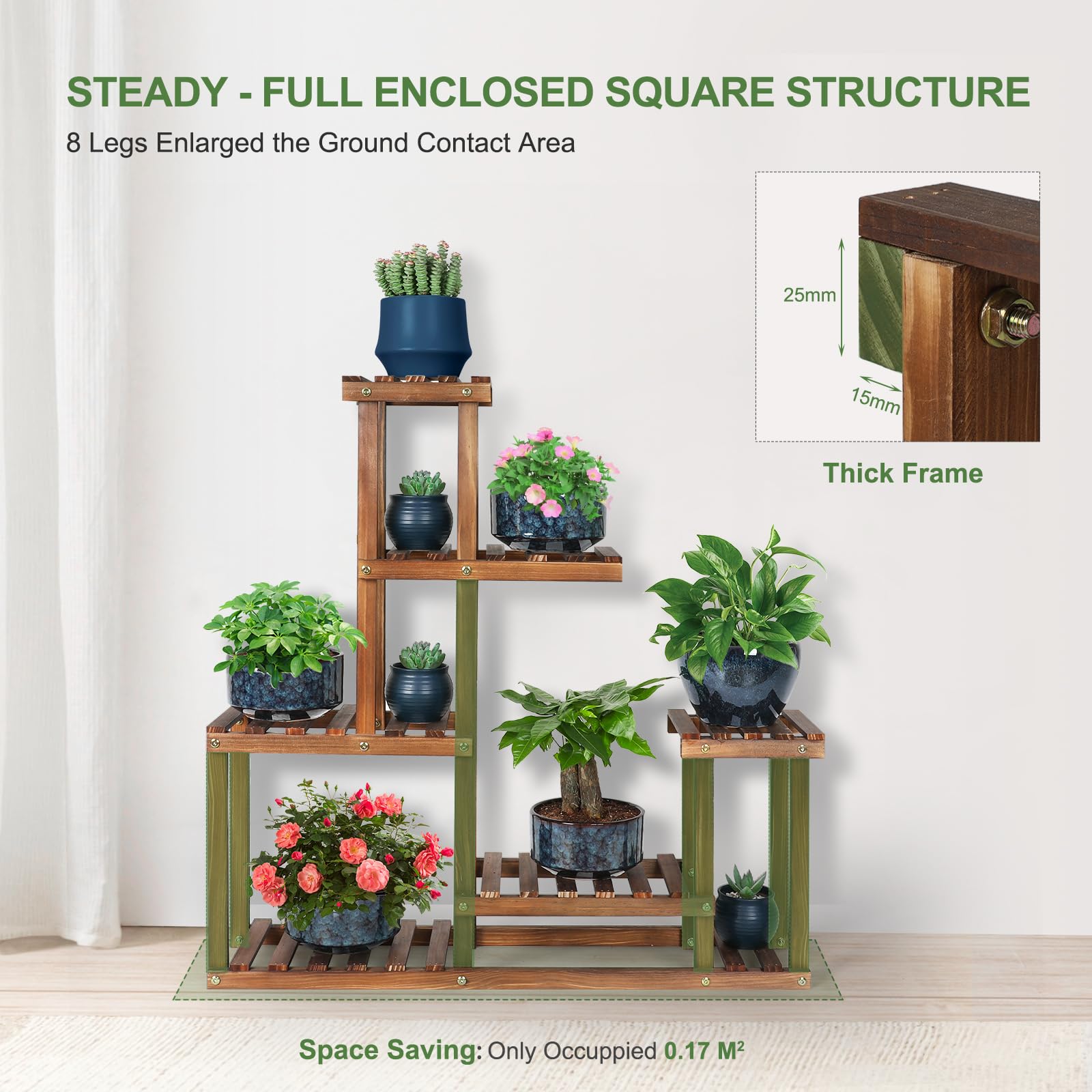 COOGOU tall plant display highlights layered shelving for sun-loving or tall specimens.