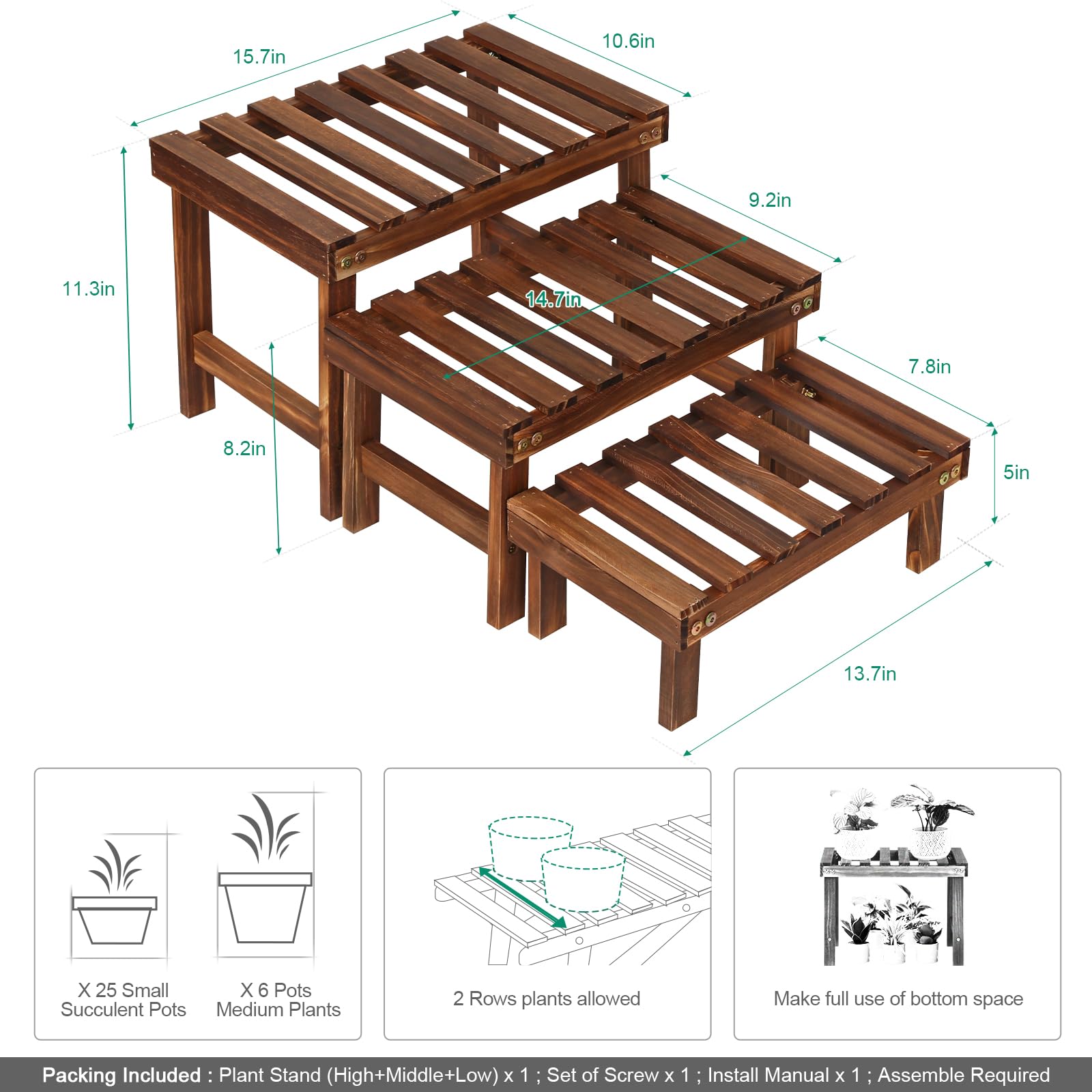 COOGOU wooden plant stand used on a desk for compact succulent organization.