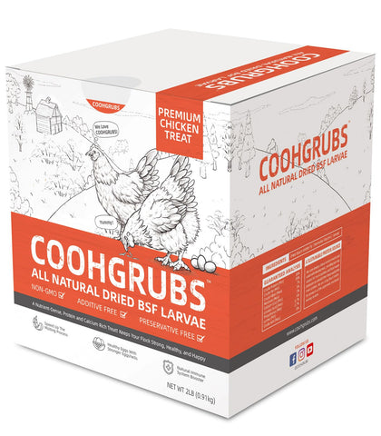 COOHGRUBS BSF larvae in bag provide clean, protein-rich poultry treats.