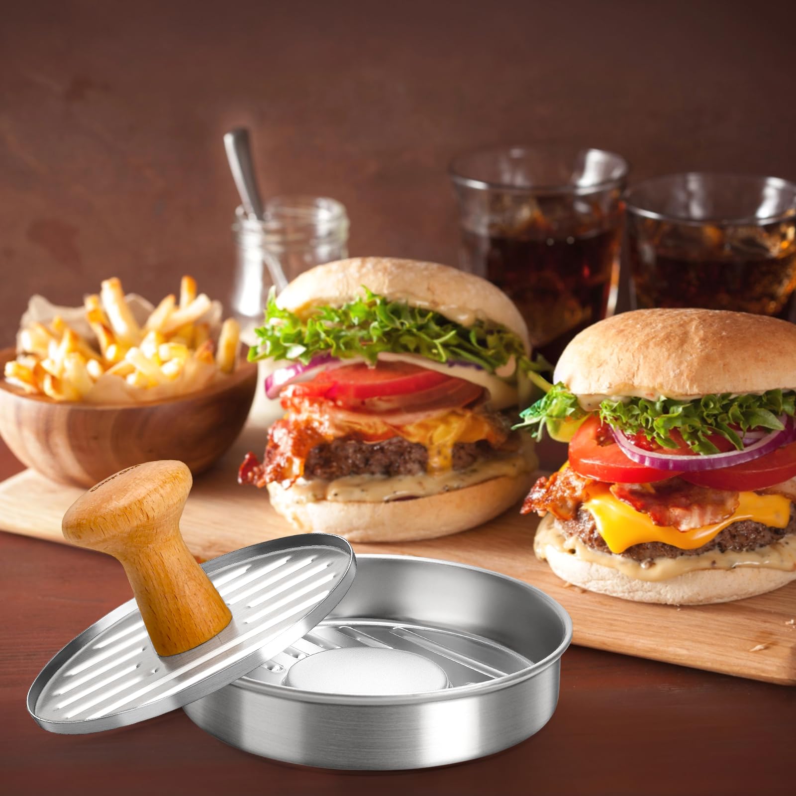 Cook Guy patty formation demonstrates uniform burger discs.