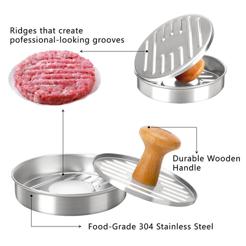 Cook Guy burger press non-stick surface enables clean patty release.