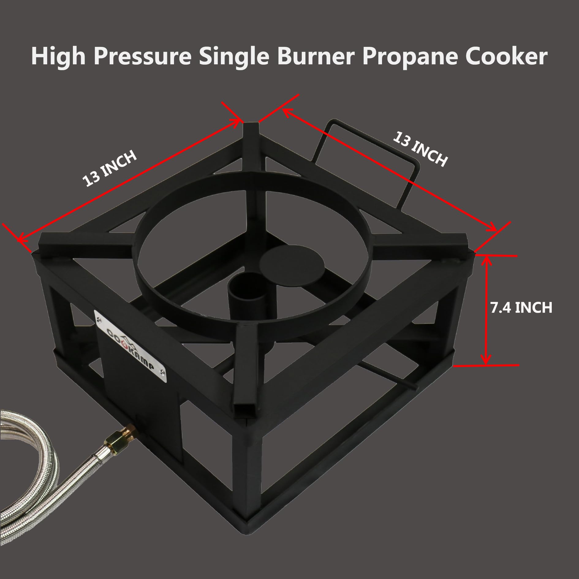 COOKAMP powder-coated finish adds durability for weather-exposed outdoor cooking.
