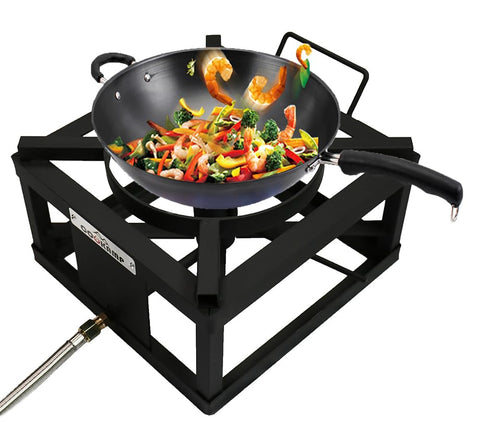 COOKAMP regulator and hose provide precise propane pressure for steady cooking.