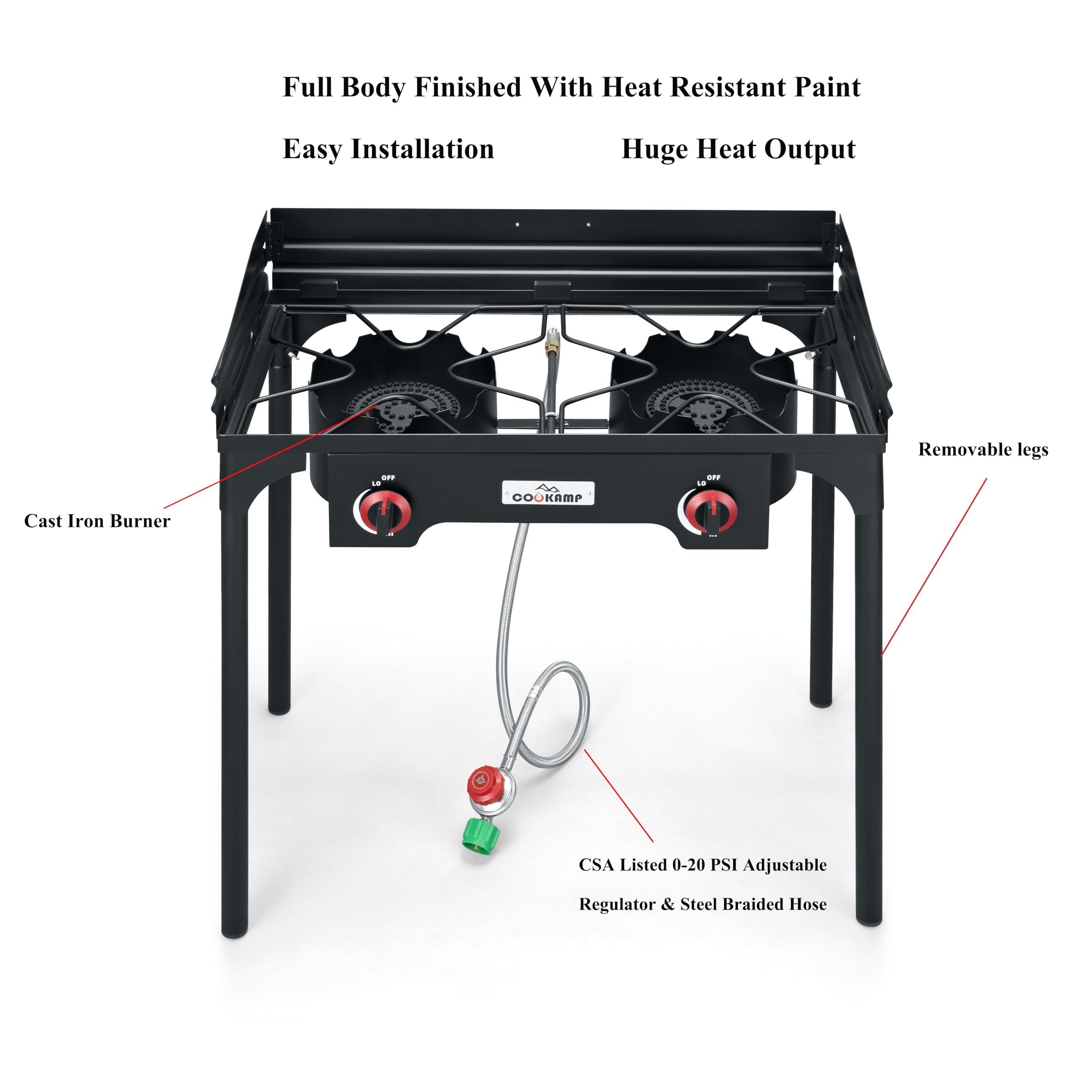 Rugged COOKAMP outdoor stove with durable metal construction for long-lasting camping use.