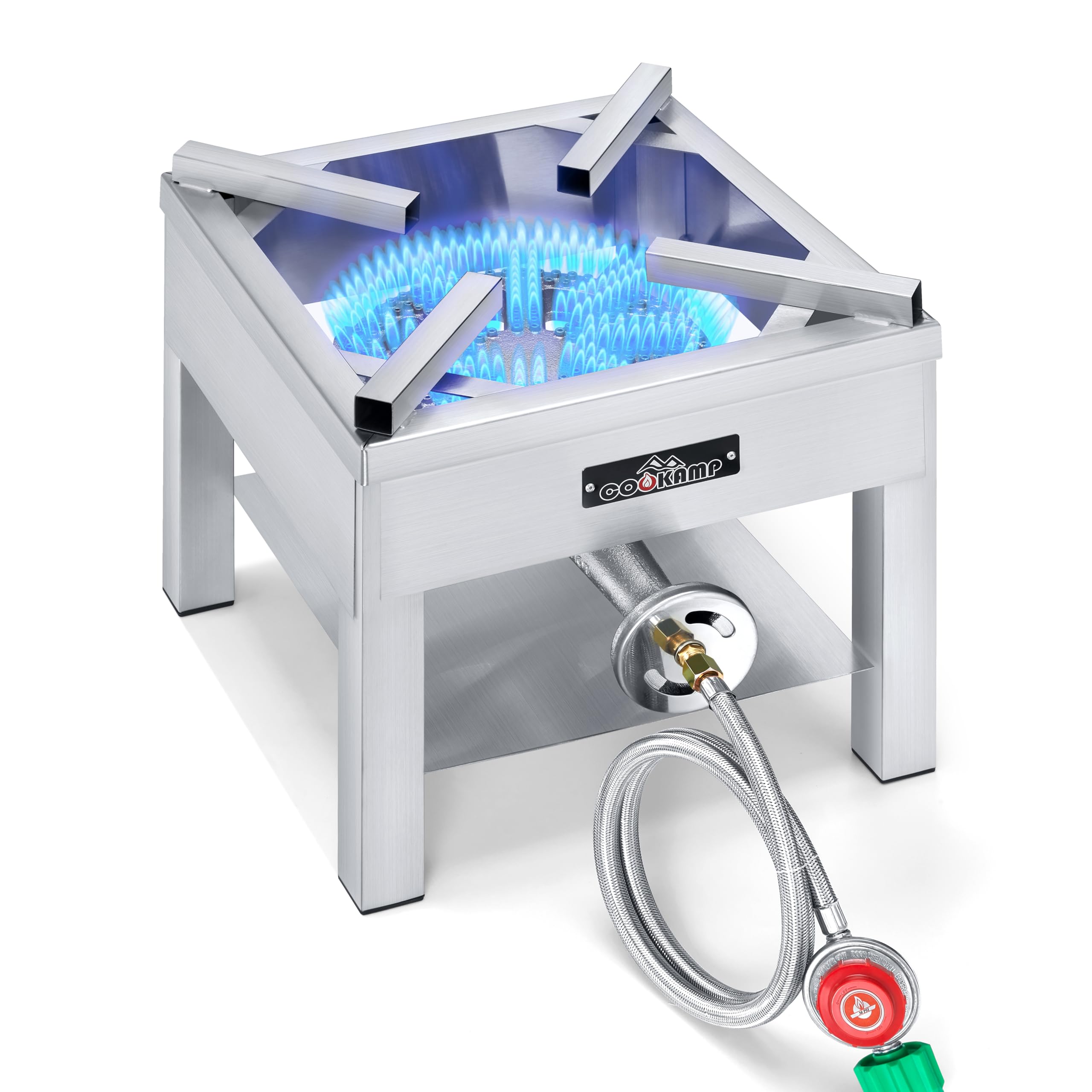 COOKAMP SS1750 stainless steel burner setup for durable outdoor cooking