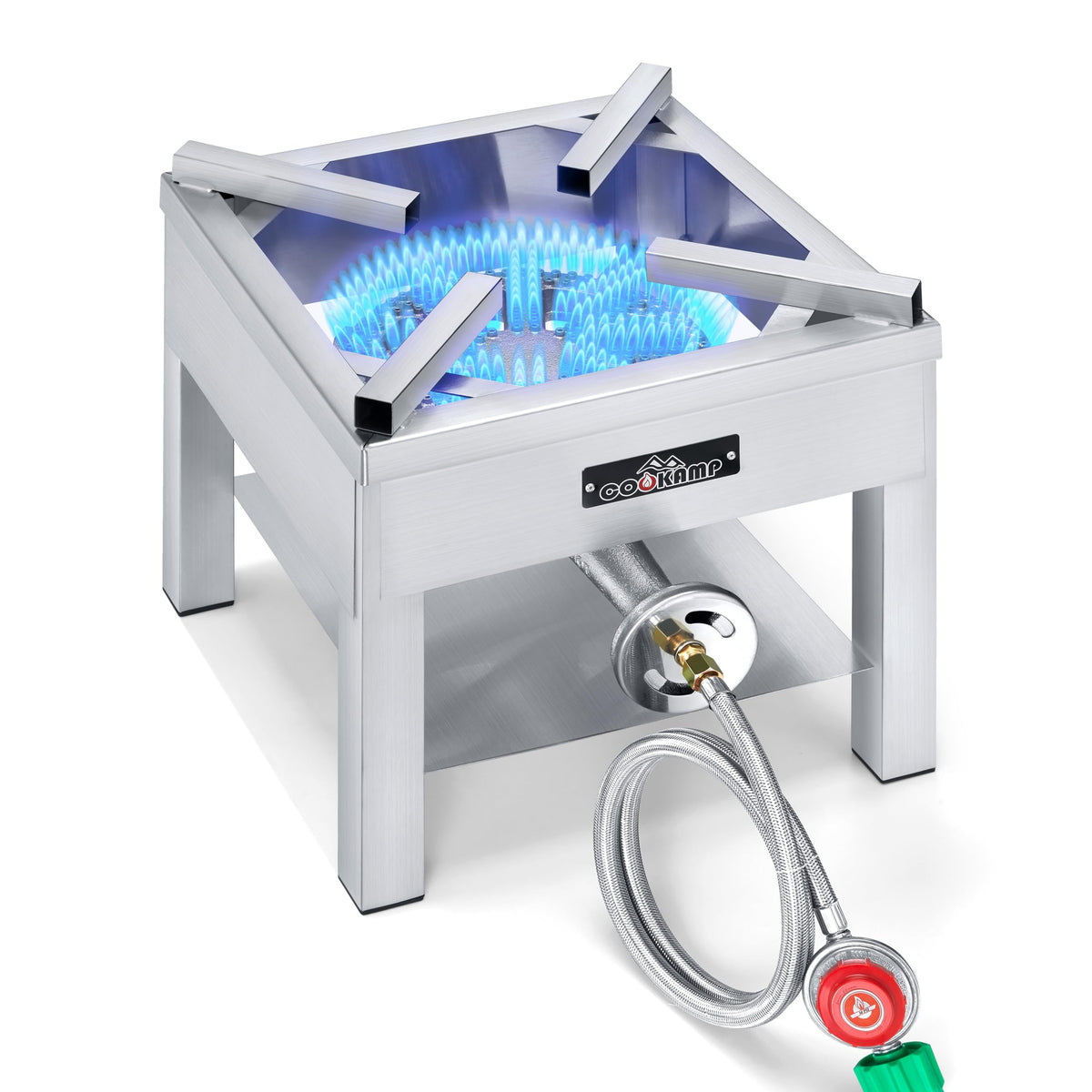 COOKAMP SS1750 stainless steel burner setup for durable outdoor cooking