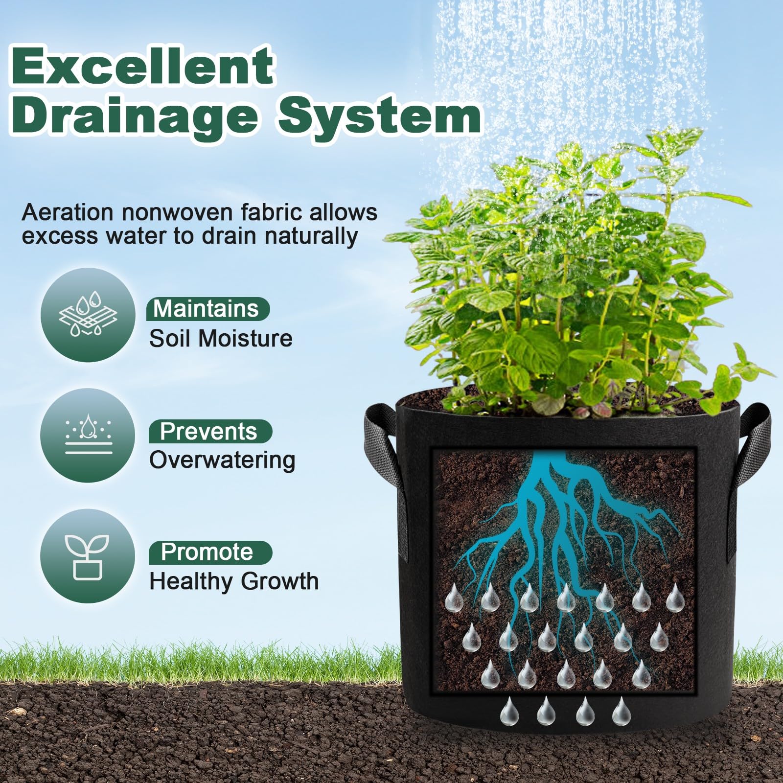 Cookiele grow bag features widened X-stitch handles for easy lifting and movement