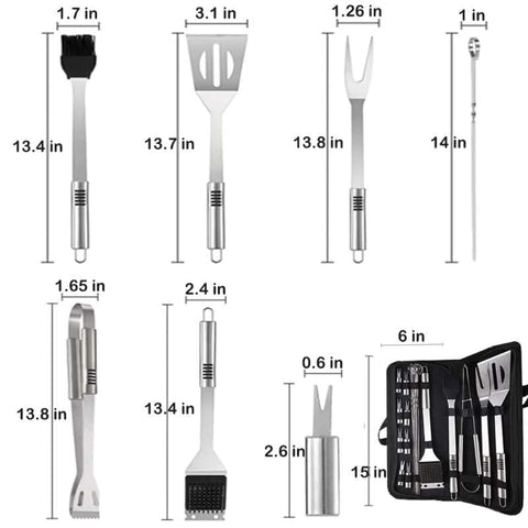 Cooking Coll 21-piece stainless BBQ kit ready for camping and backyard grilling.