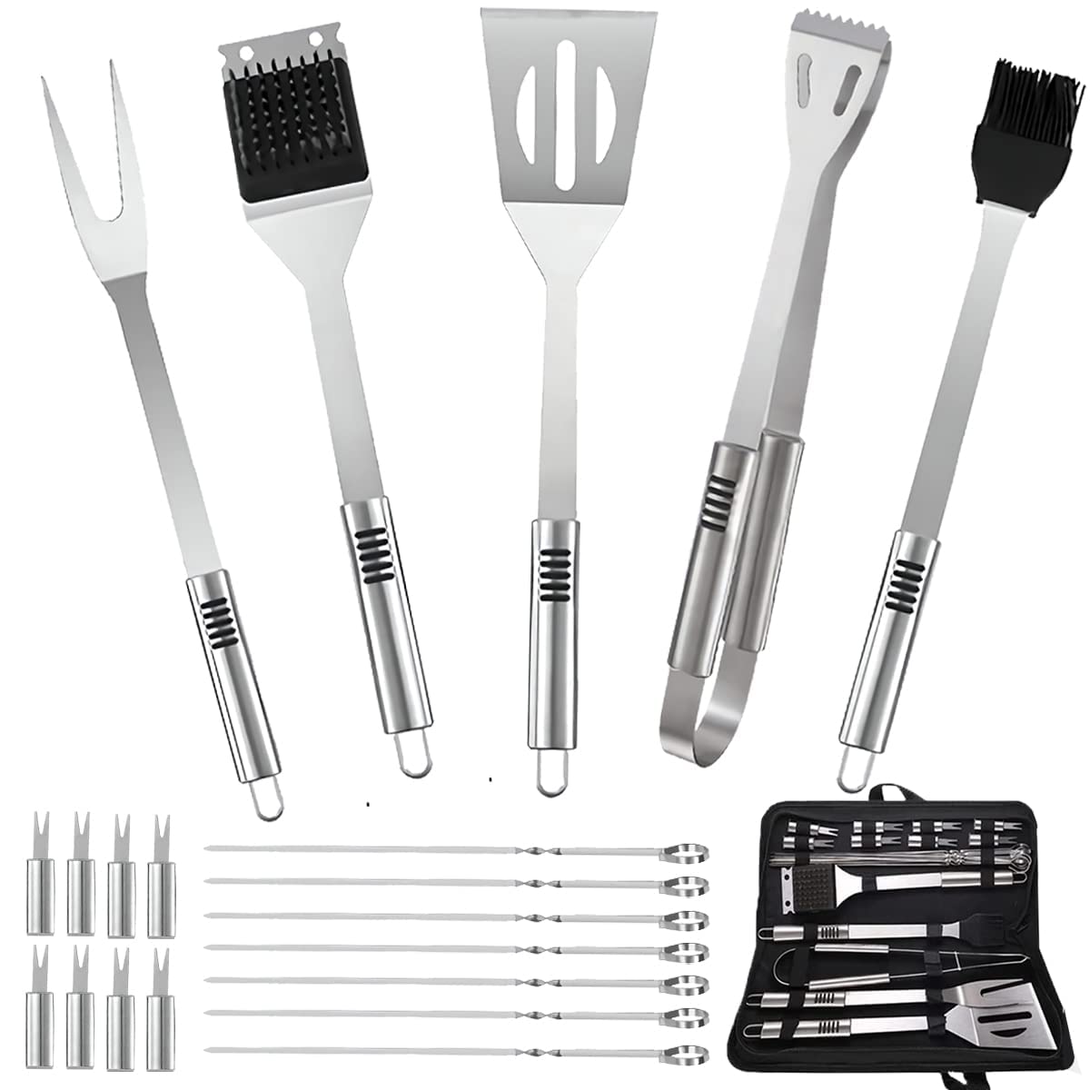 Cooking Coll BBQ tools set with stainless tongs and spatula for effortless flipping.