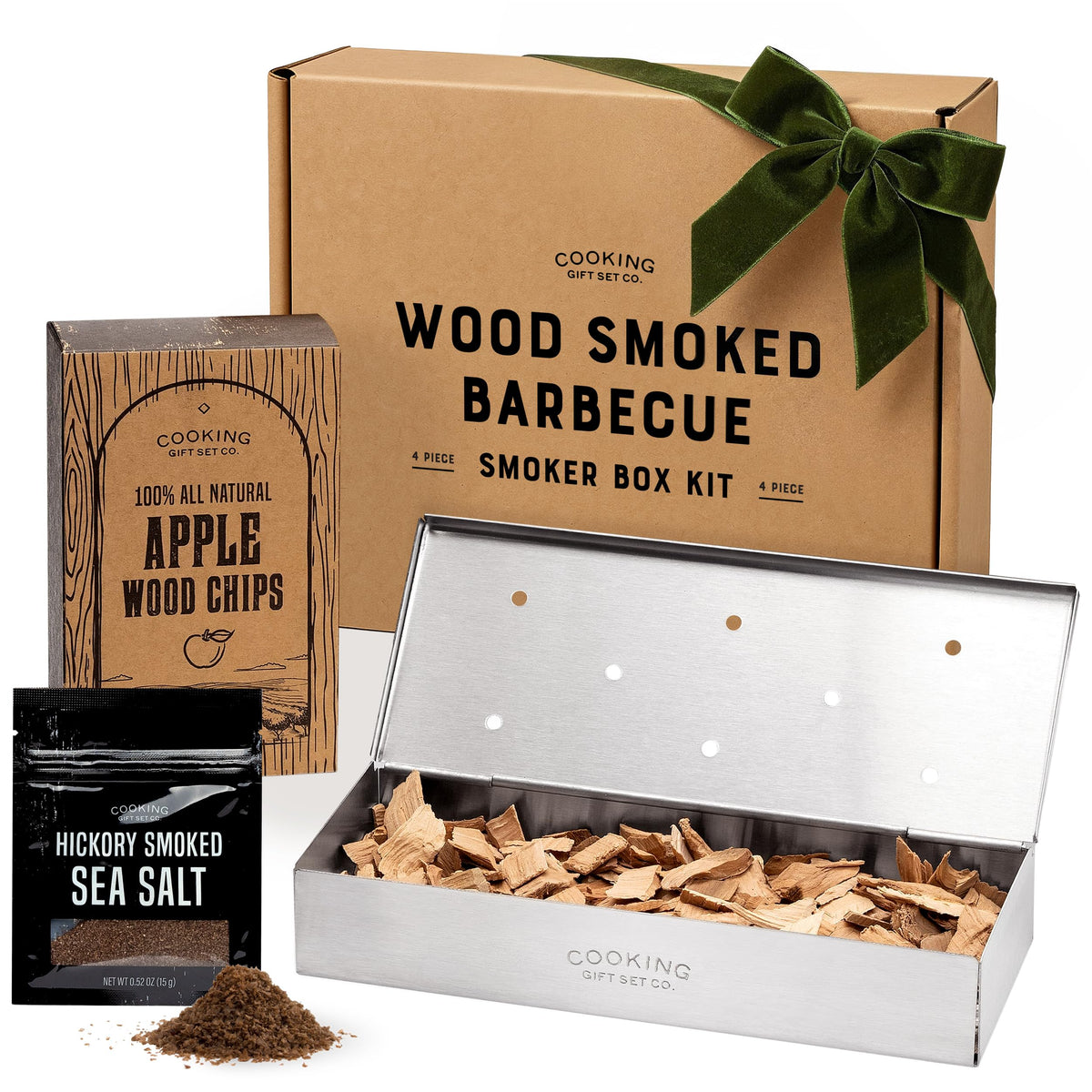 Cooking Gift Set stainless steel smoker box with hinged lid for durable use.
