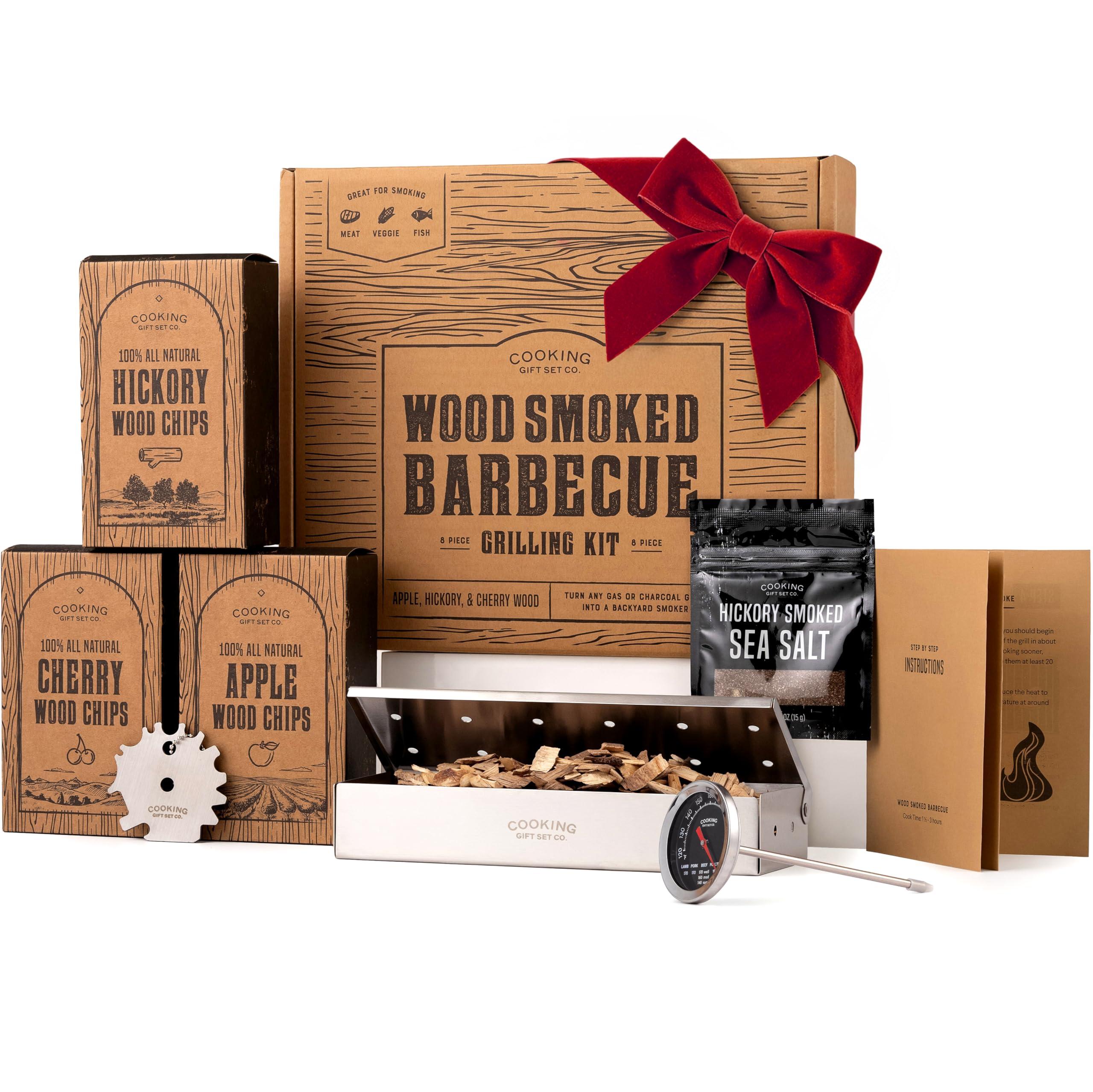 Cooking Gift Set smoker box on grill shows wood-fired flavor potential
