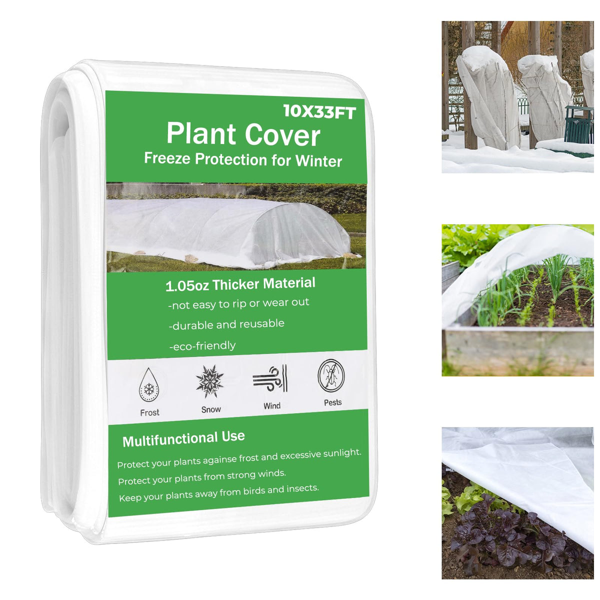 Cookmaster plant cover roll over vegetable beds provides frost protection.