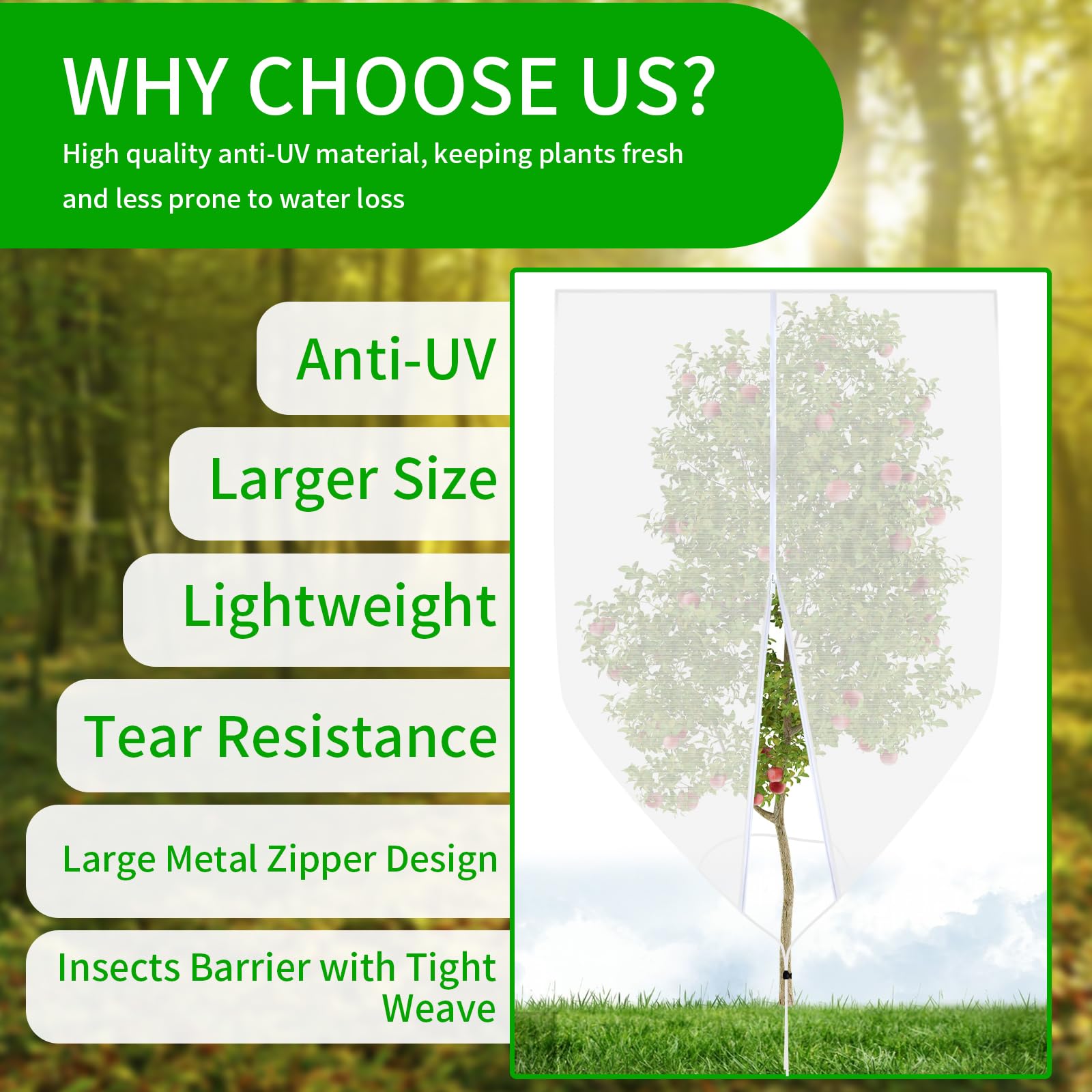 Cookmaster protects berries, citrus, and ornamentals from birds and cicadas.